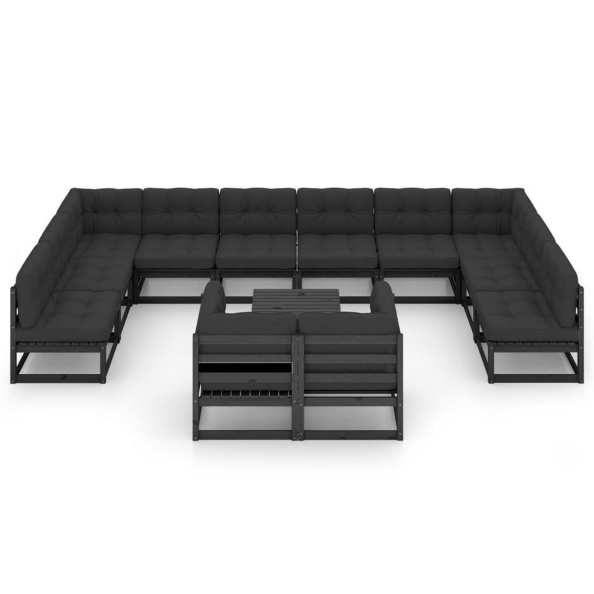 VIDAXL Salon de jardin 13 pcs avec coussins noir bois de pin massif