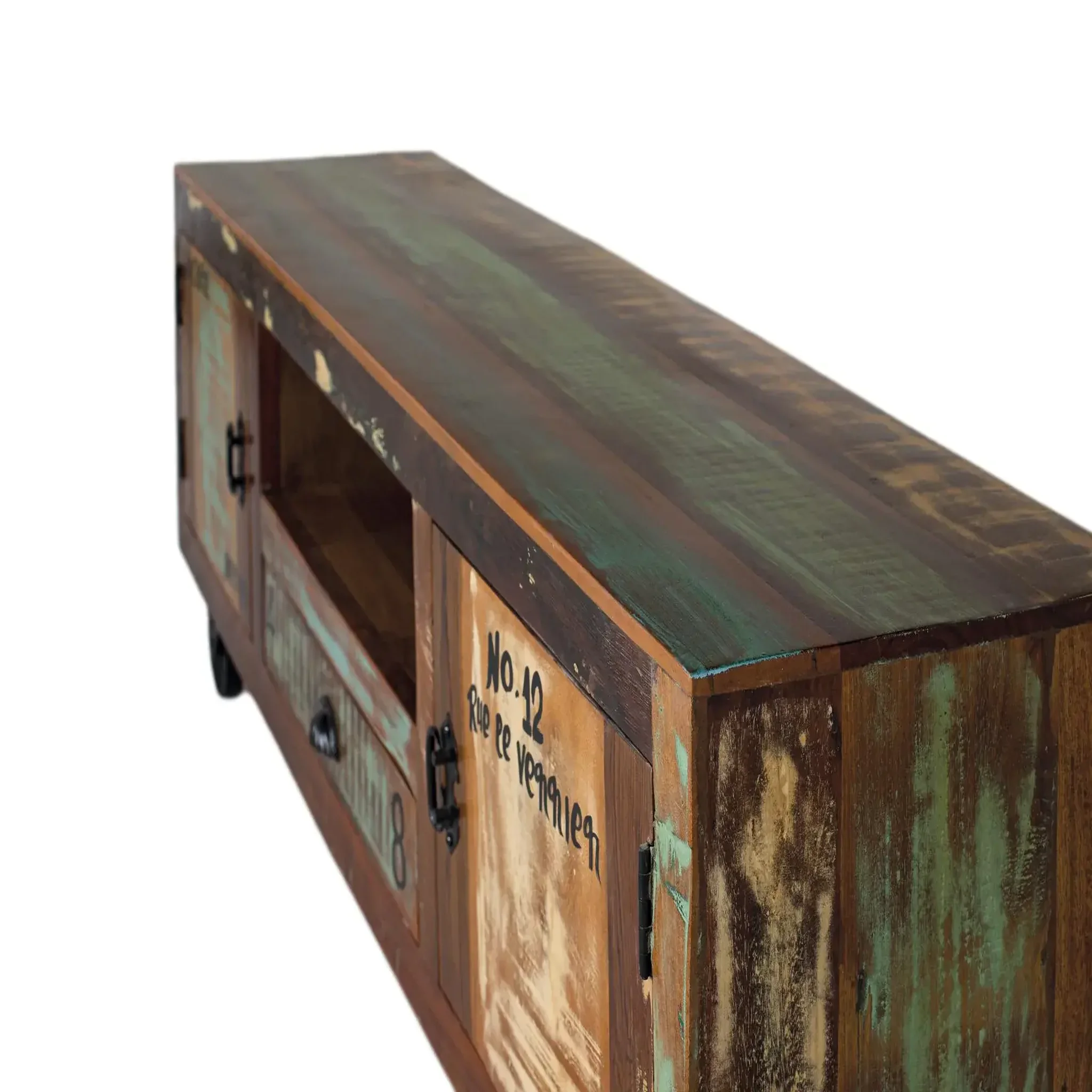Voir la diapositive 3 : GINER Y COLOMER SL Meuble tv en bois recyclé 160 cm style vintage moderne