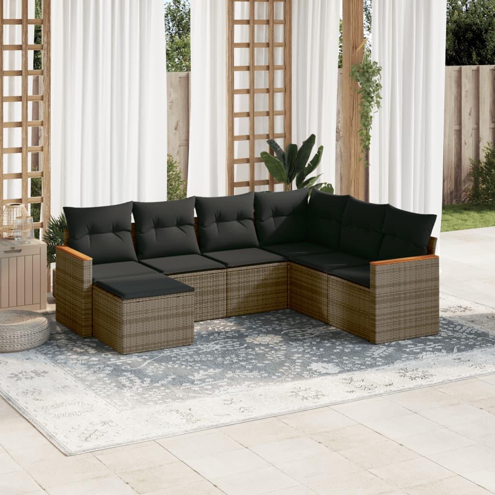 VIDAXL Salon de jardin avec coussins 7 pcs gris resine tressee