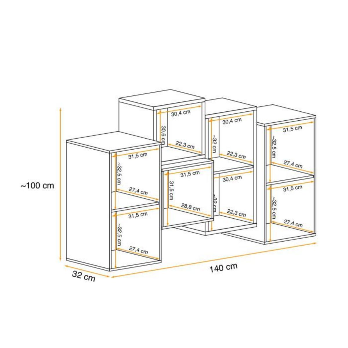 Paris Prix Meuble de Rangement Mural  Blox III  140cm Noir & Blanc
