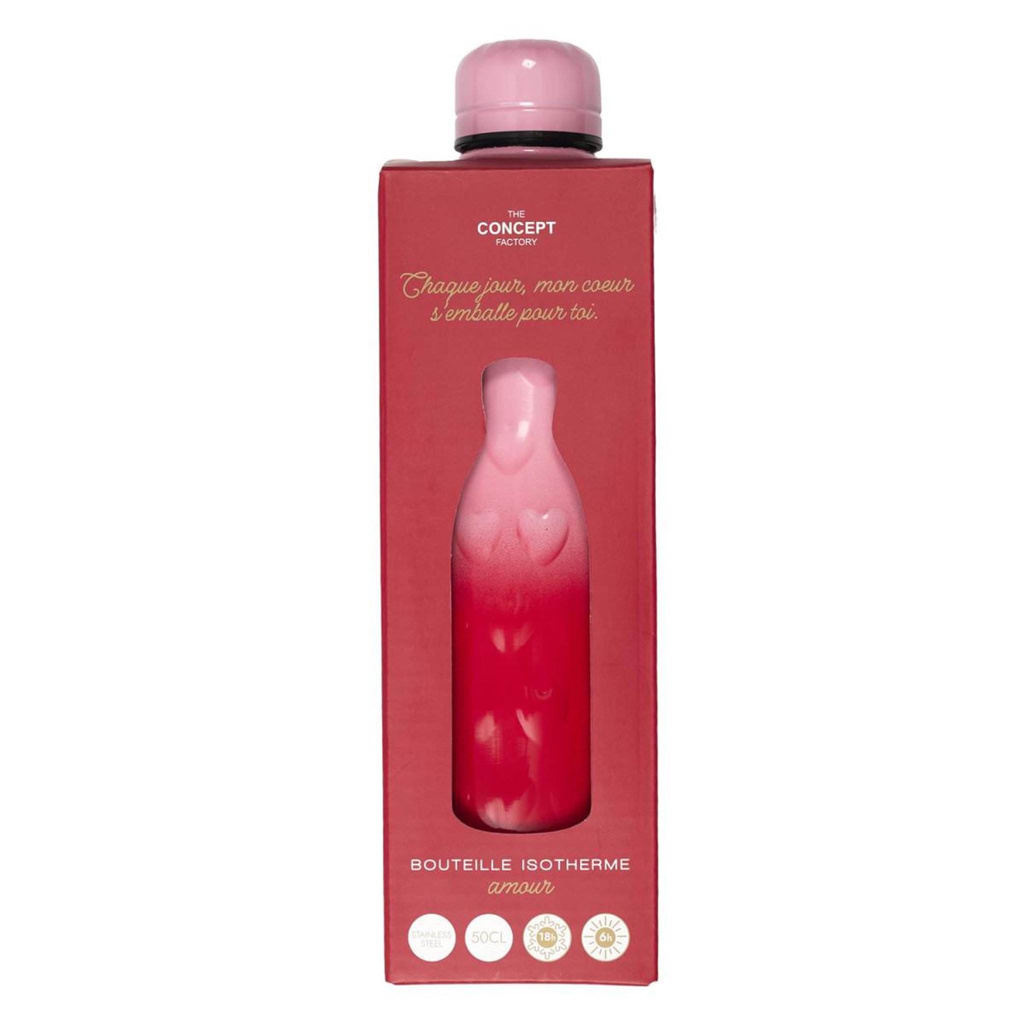 Voir la diapositive 4 : The concept Factory Bouteille Isotherme Embossée  Cœur  50cl Rouge & Rose