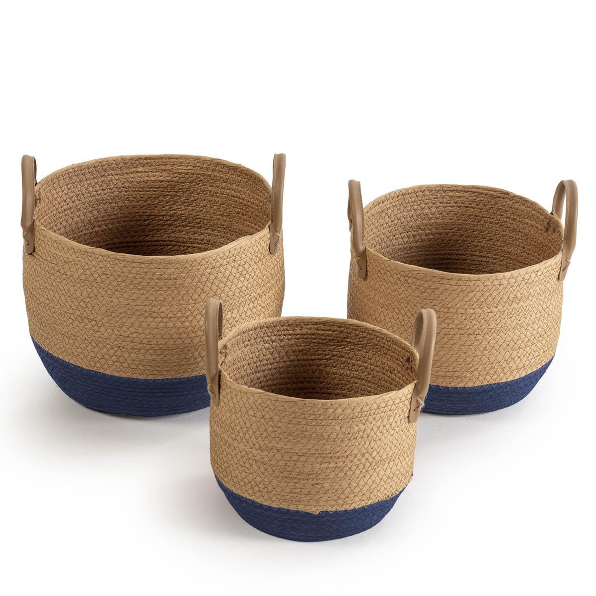 VS VENTA-STOCK Set de 3 paniers Tecla fibre naturelle, bleu/naturel