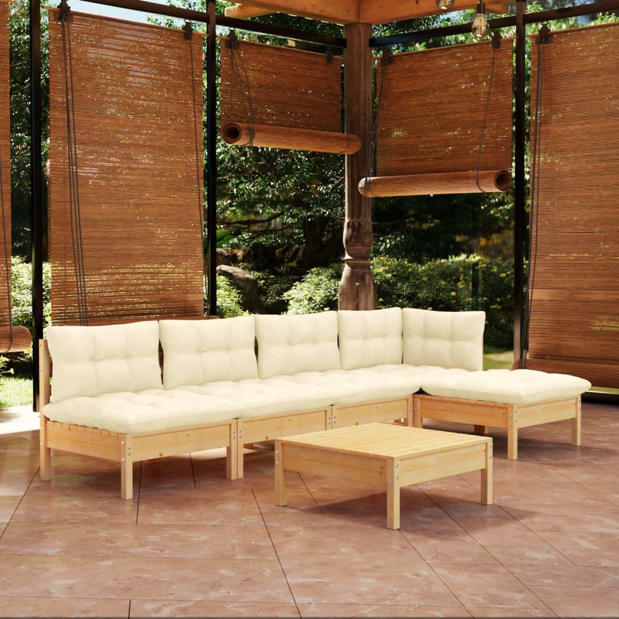 Voir la diapositive 1 : VIDAXL Salon de jardin 6 pcs avec coussins creme bois de pin