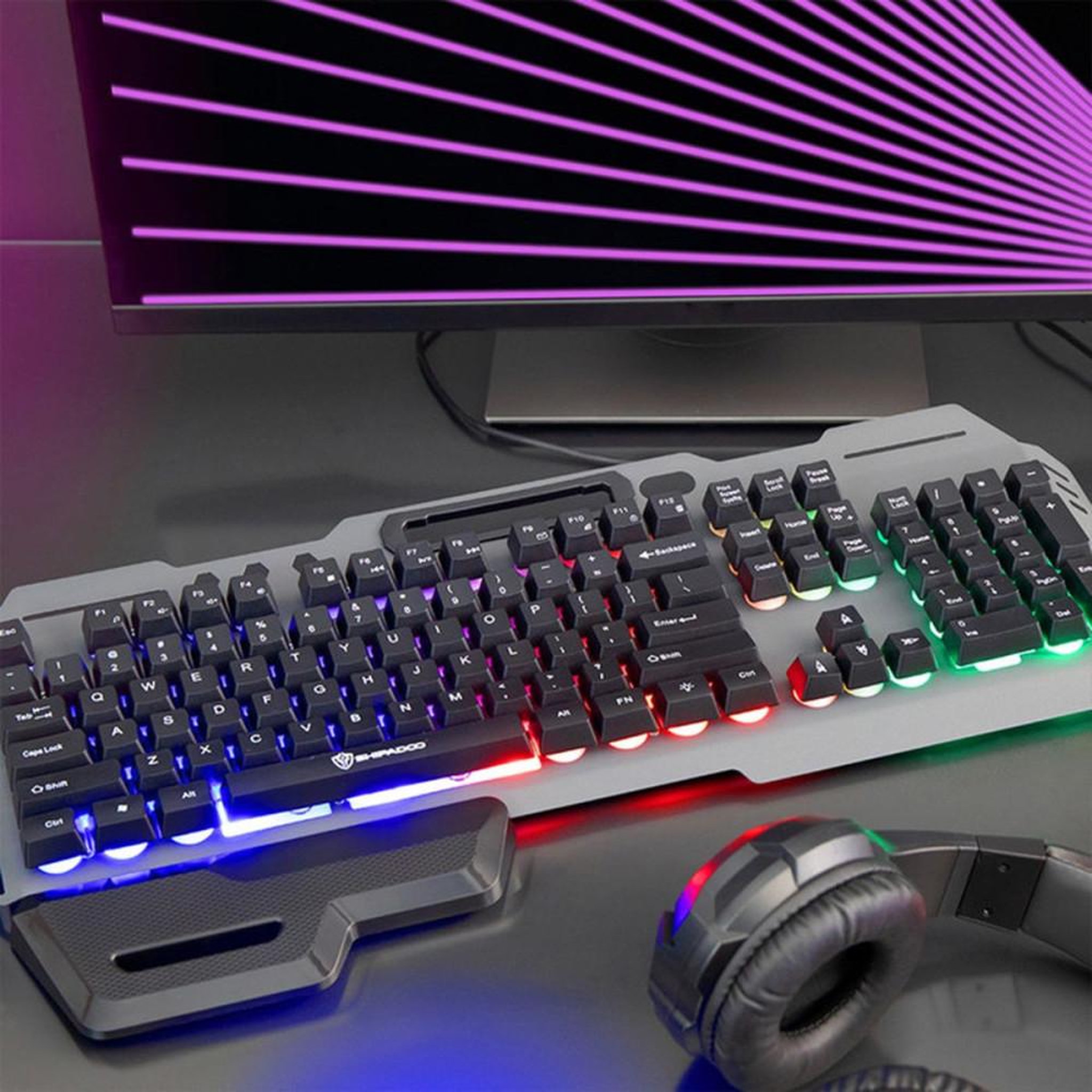 Voir la diapositive 4 : LIVOO Clavier gaming semi-mécanique filaire AZERTY 105 touches RGB LED USB TEA282 avec repose-poignet amovible