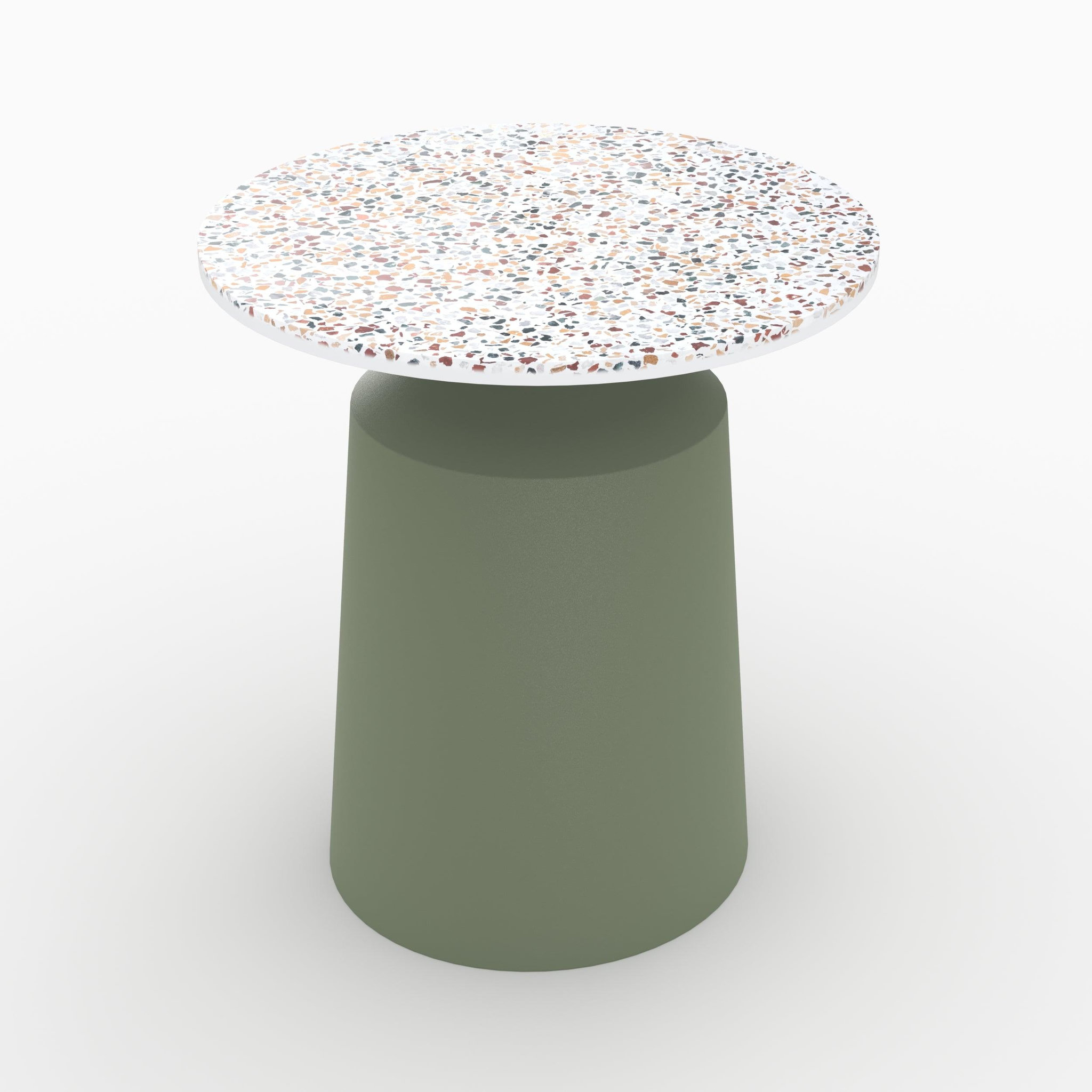 MAISON PAVANE Table d'appoint ronde en terrazzo et métal vert kaki D44 cm-Daphné