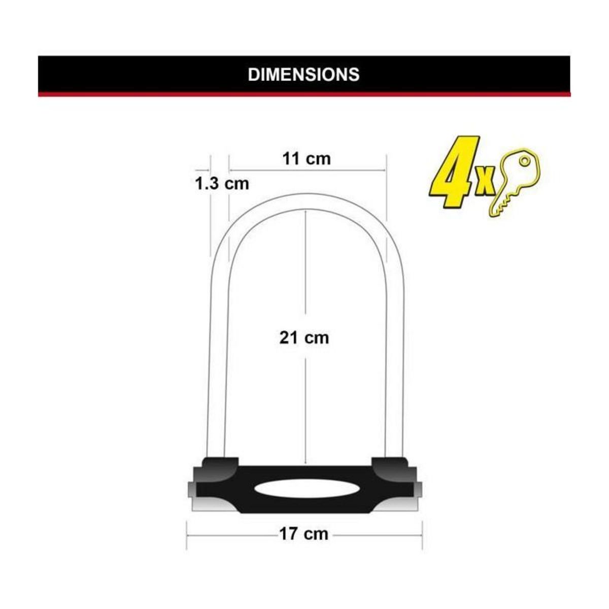 Master lock Antivol Vélo U [A Clé] [Support de Vélo Universel] [Antivol Certifié] [ XL] [Rouge] 8195EURDPROCOLWR