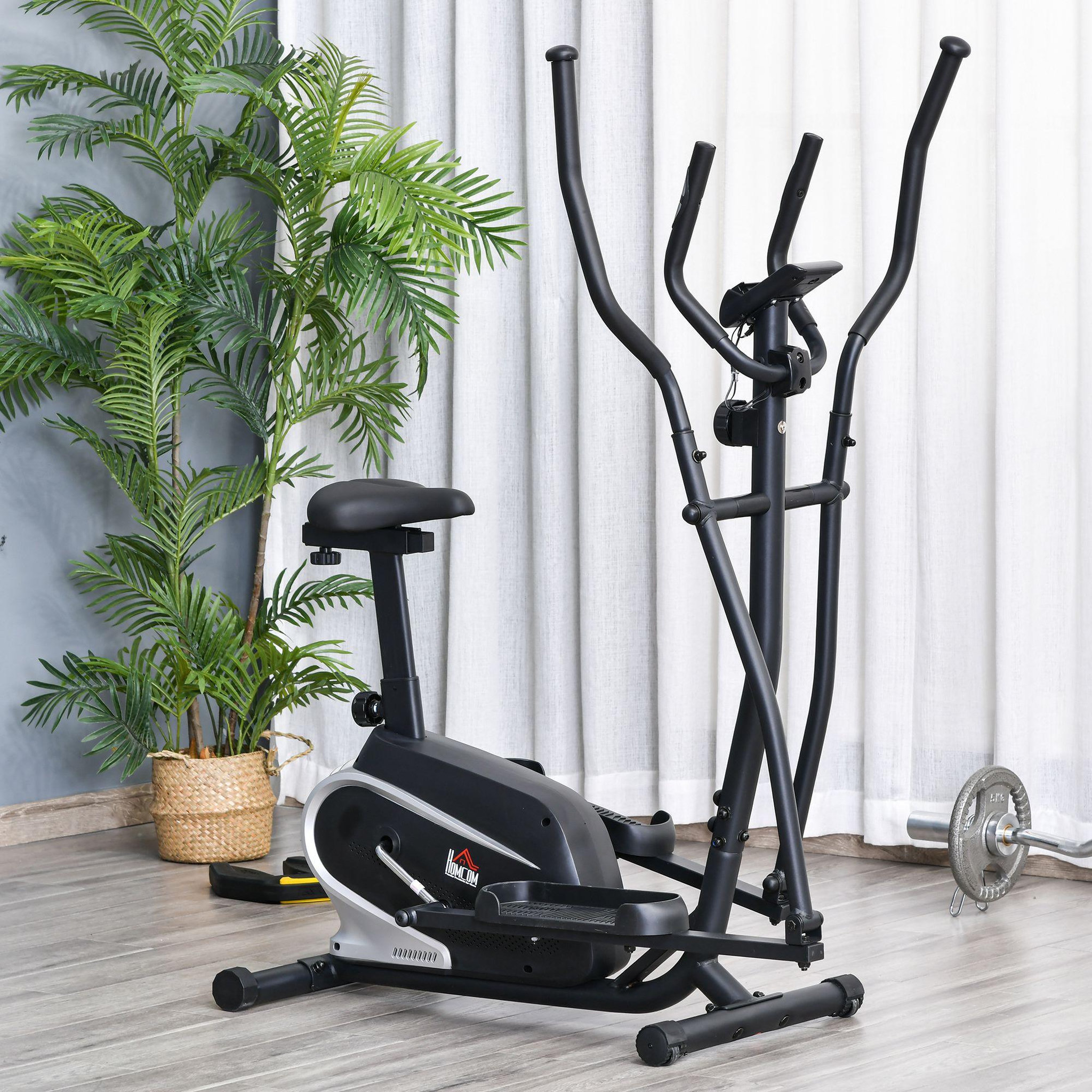 Voir la diapositive 2 : HOMCOM Vélo elliptique vertical vélo d'appartement 2 en 1 écran LCD multifonction hauteur & résistance réglable acier noir