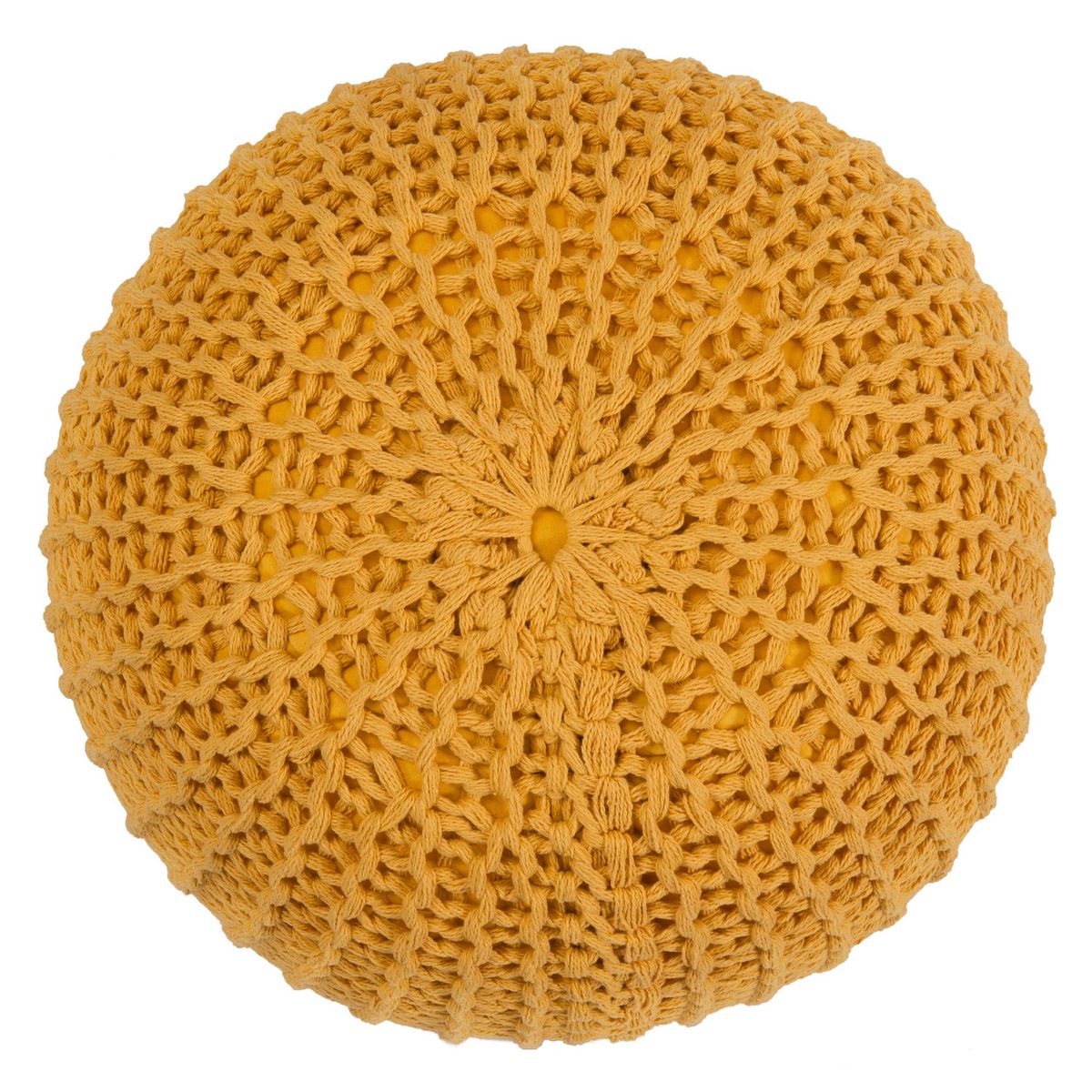 Rendez vous déco Pouf tricot rond en coton jaune moutarde D40 cm - Elisa