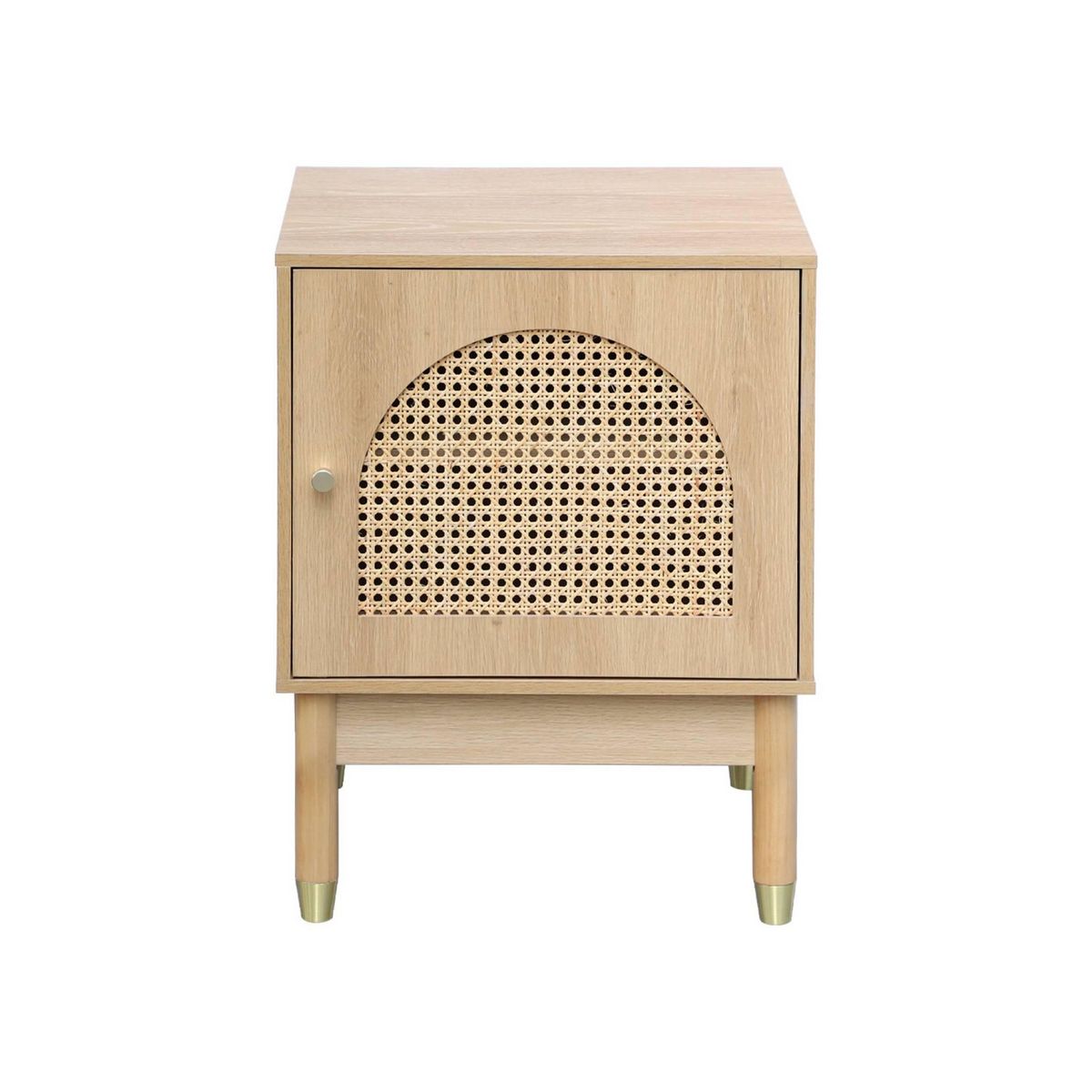 SWEEEK Lot de 2 tables de chevet bohème bois et cannage naturel 1 porte 45 x 40 x 60 cm - Judith