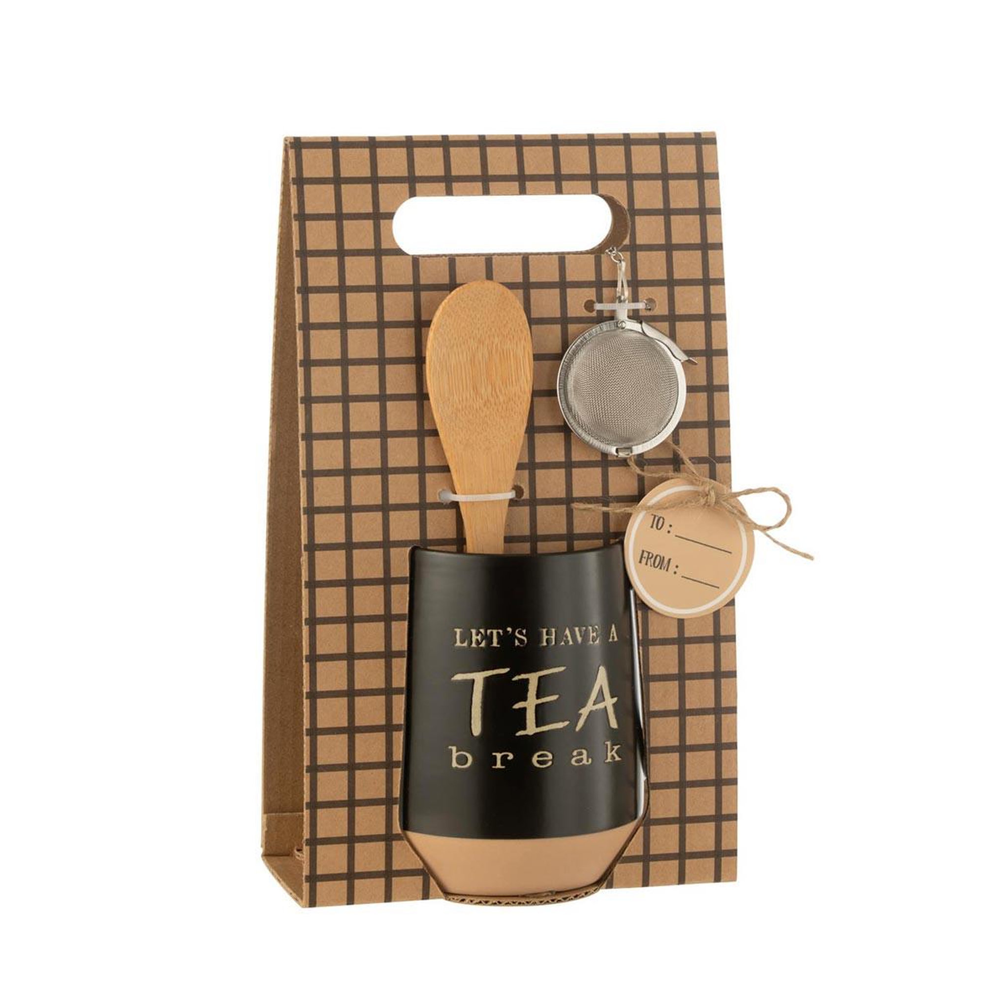 Voir la diapositive 2 : J-LINE Tasse avec cuillère et boule à thé  tea break  23cm noir