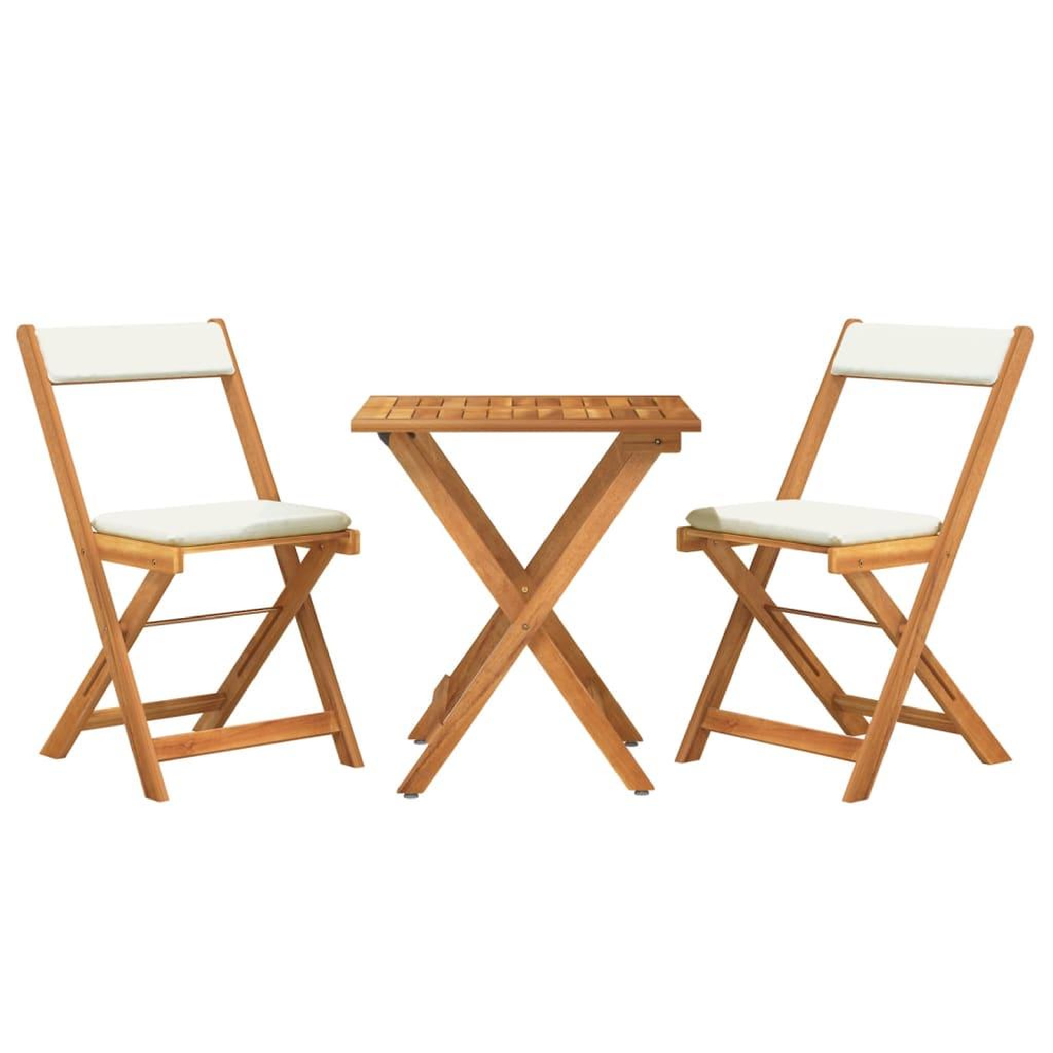 Voir la diapositive 3 : VIDAXL Ensemble de bistro pliable 3 pcs avec coussins Acacia solide