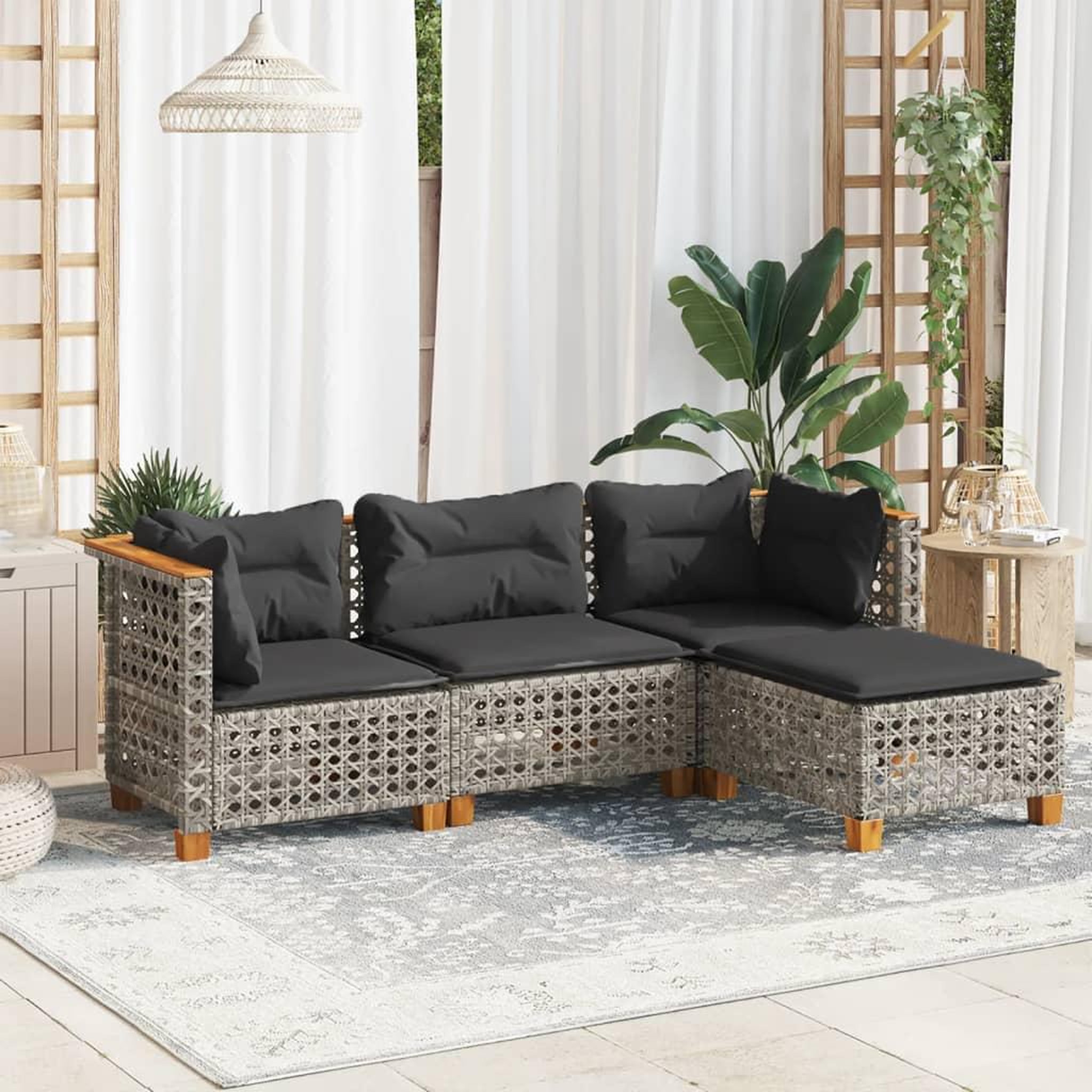 VIDAXL Salon de jardin 4 pcs avec coussins gris resine tressee