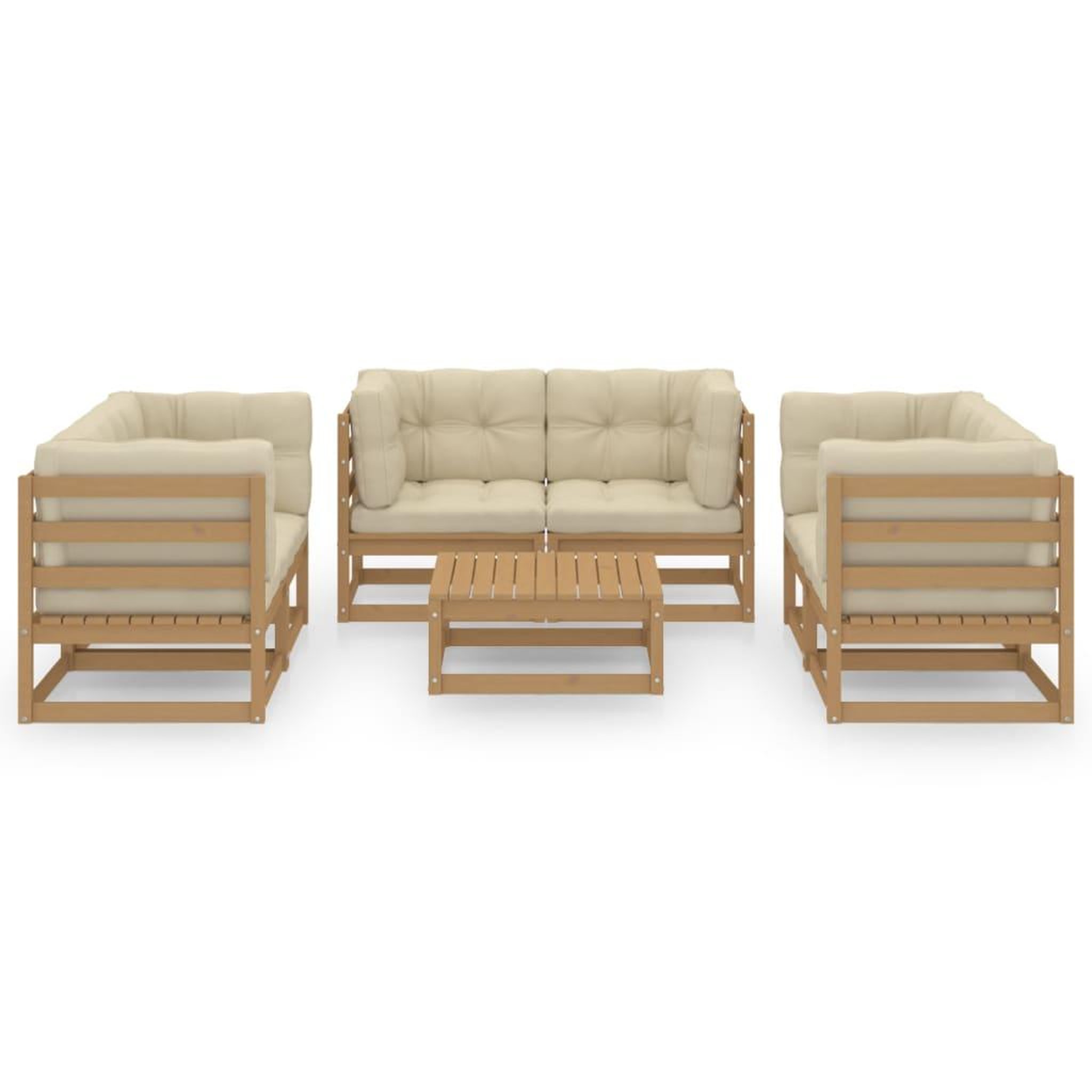 Voir la diapositive 3 : VIDAXL Salon de jardin 7 pcs avec coussins Bois de pin massif