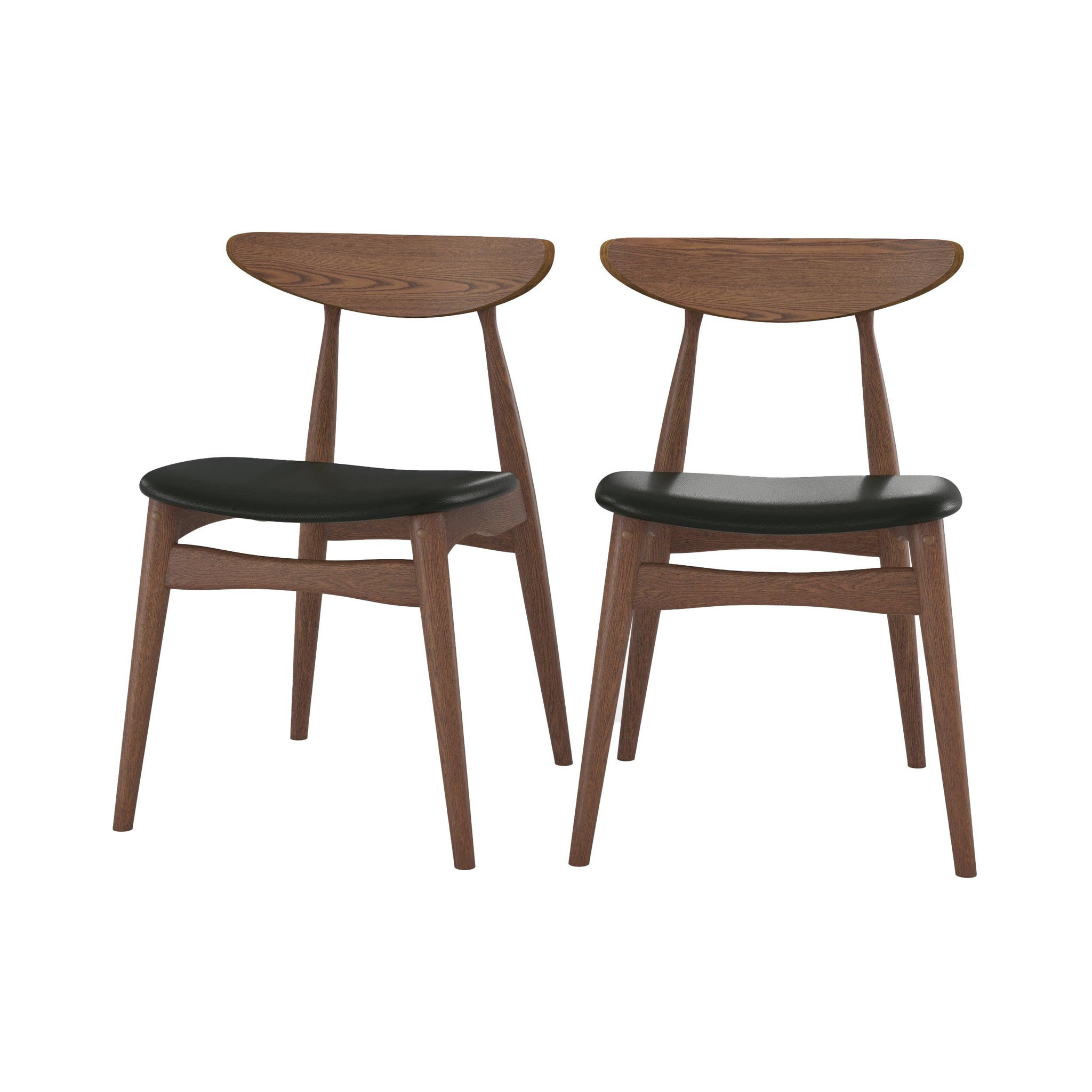 MAISON PAVANE Lot de 2 chaises en cuir synthétique noir et bois d'hévéa-josette