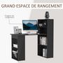 Voir la diapositive 5 : HOMCOM Bureau informatique 120L x 55l x 120H cm bibliothèque adjacente multi-rangements noir