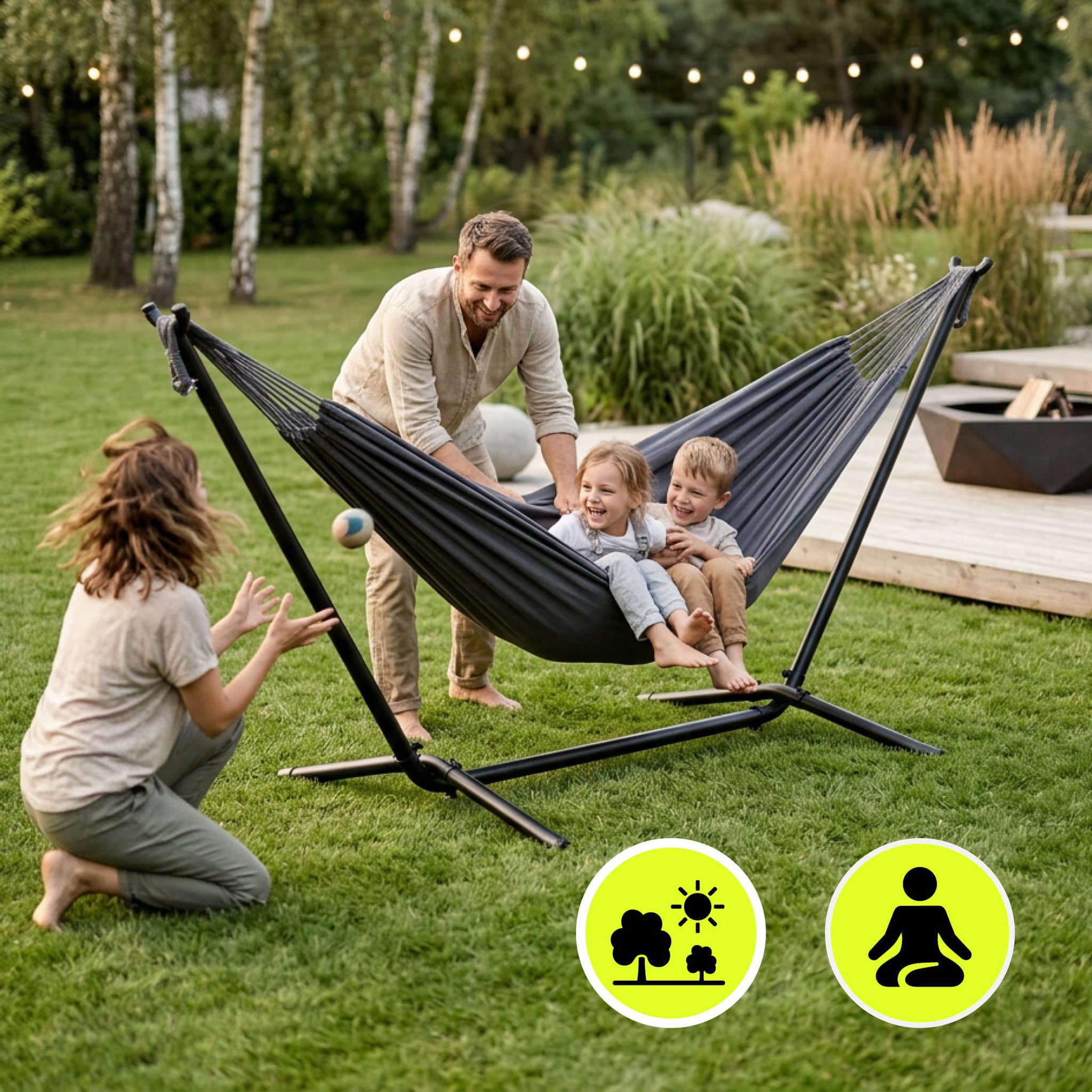Voir la diapositive 5 : HYPERMOTION Hamac Bohème Gris 200x150 cm - Léger et Confortable 1,35 kg, coton/polyester avec Housse Transport