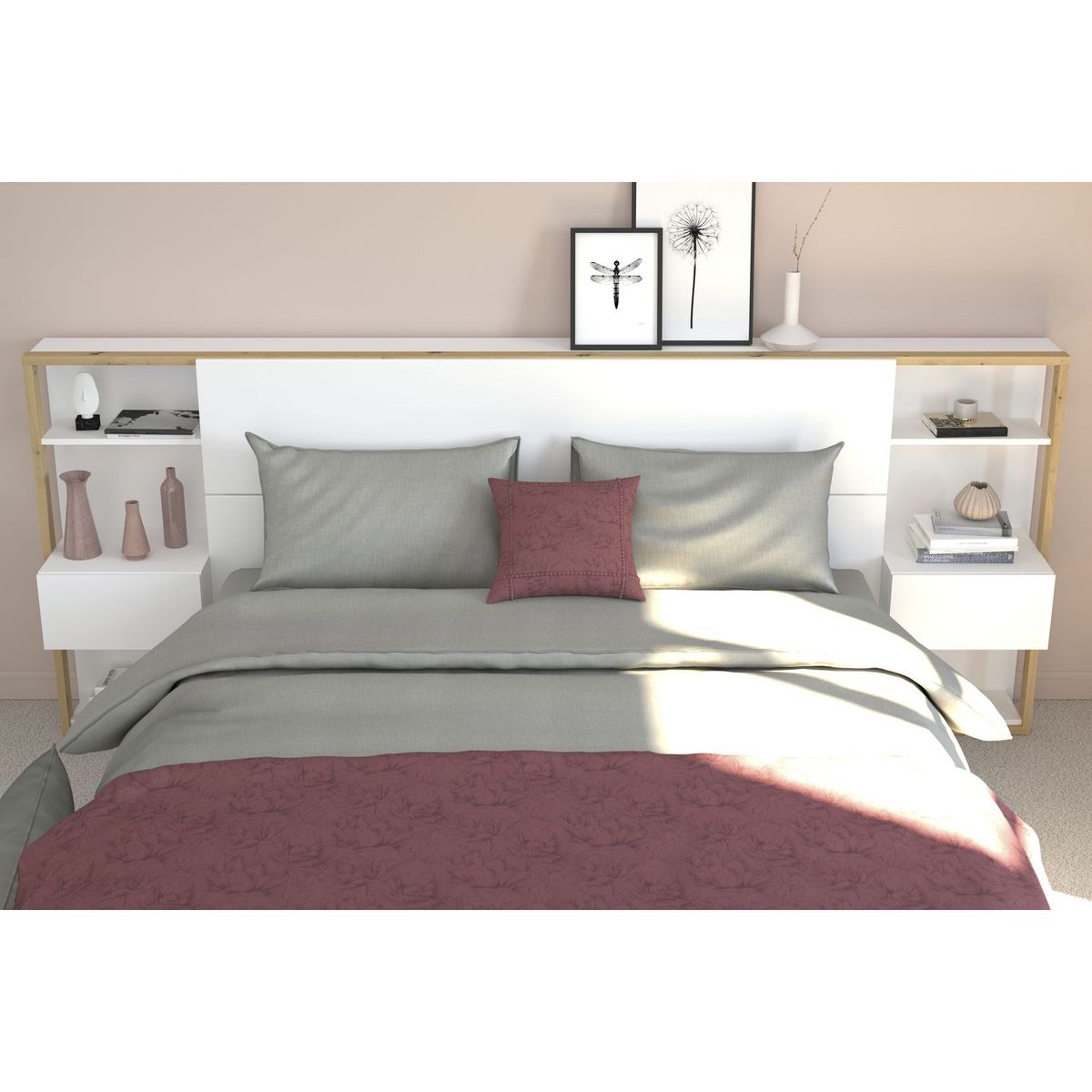 Tête de lit pour lit 140 ou 160 cm avec rangements PAM