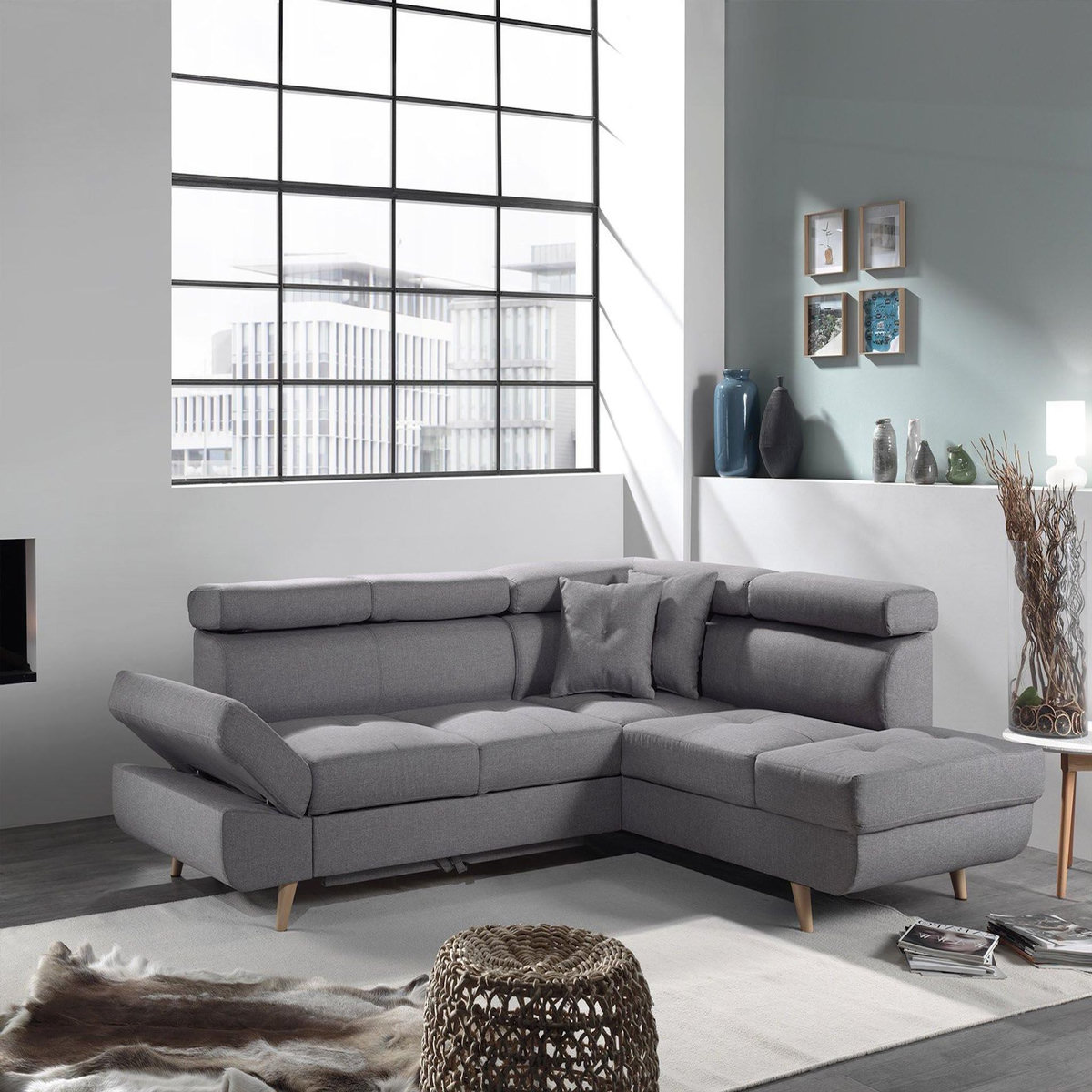 BEST MOBILIER Linea - canapé d'angle droit convertible - 5 places - avec têtières