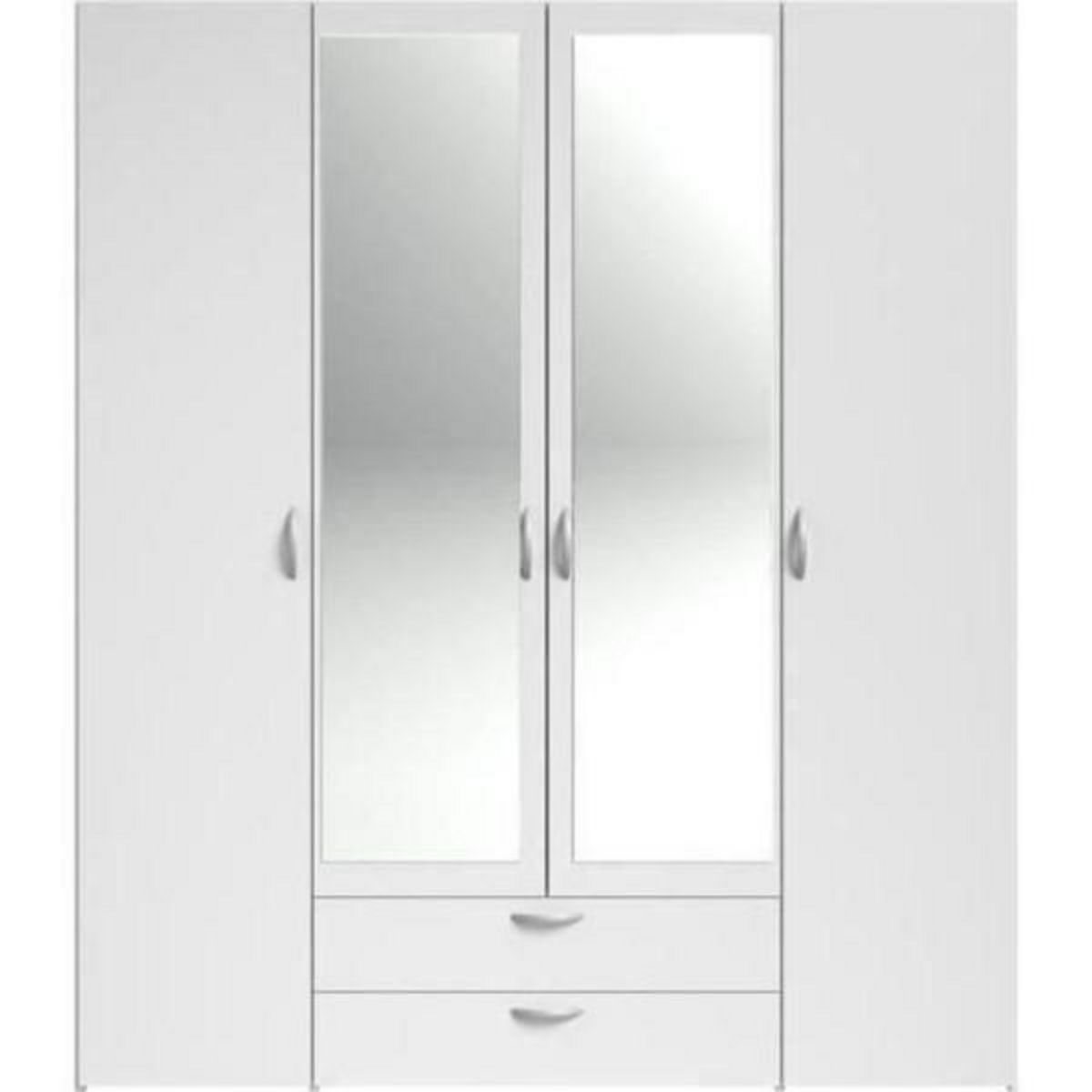 PARISOT Armoire VARIA - Décor blanc - 4 portes battantes + 2 miroirs + 2 tiroirs - L 160 x H 185 x P 51 cm - PARISOT