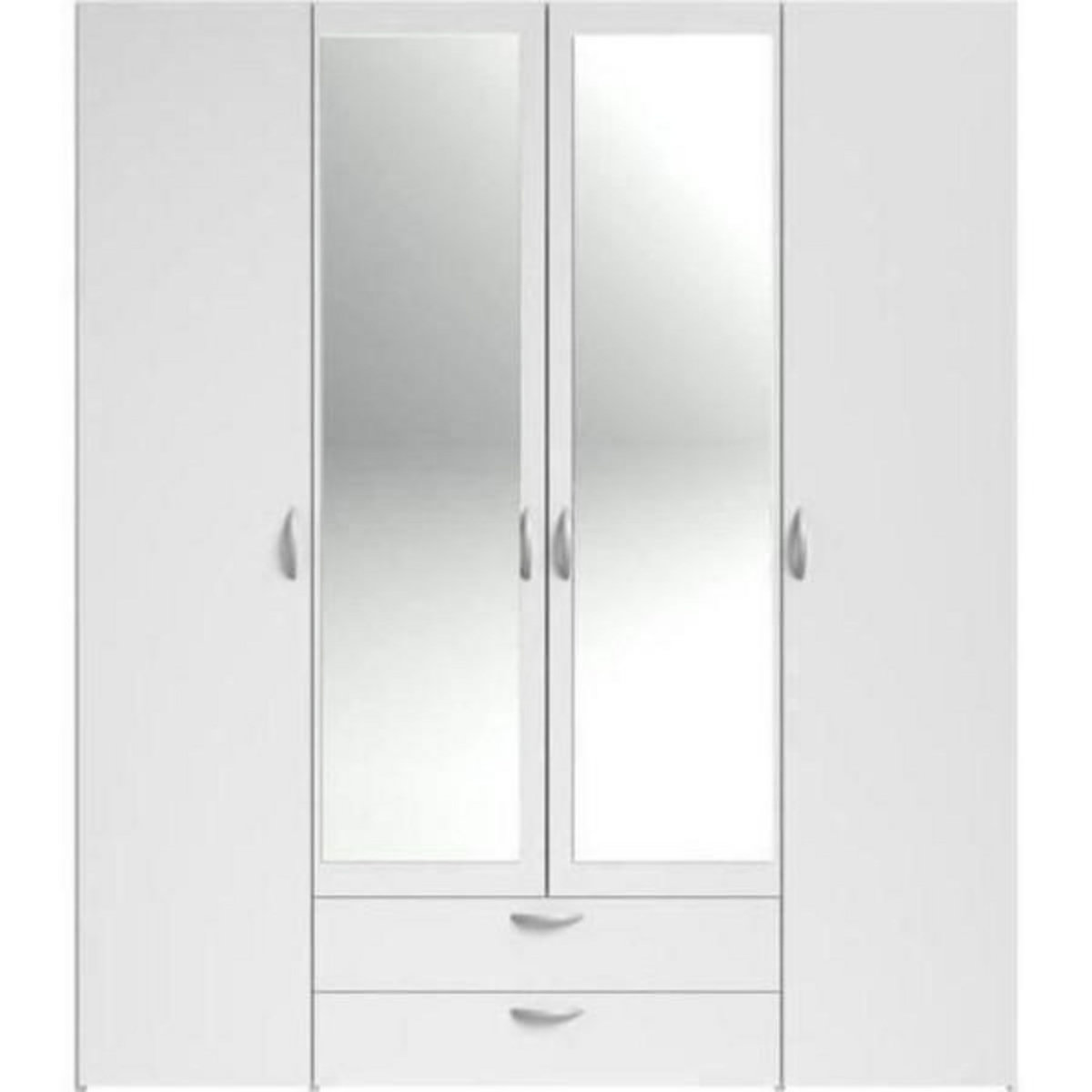 PARISOT Armoire VARIA - Décor blanc - 4 portes battantes + 2 miroirs + 2 tiroirs - L 160 x H 185 x P 51 cm - PARISOT
