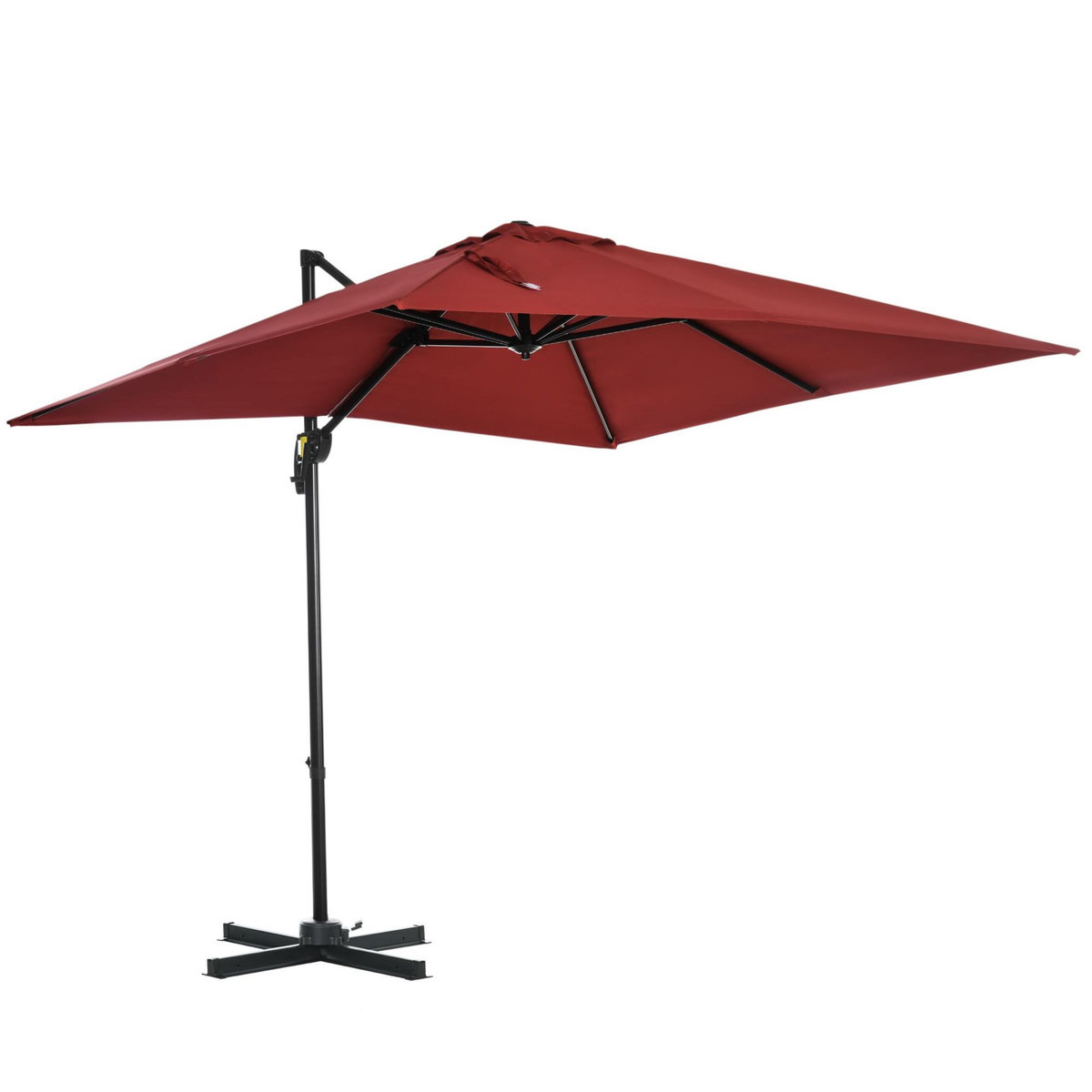 OUTSUNNY Parasol déporté carré inclinable manivelle avec pied en acier dim. 2,45L x 2,45l x 2,45H m métal alu. polyester haute densité rouge