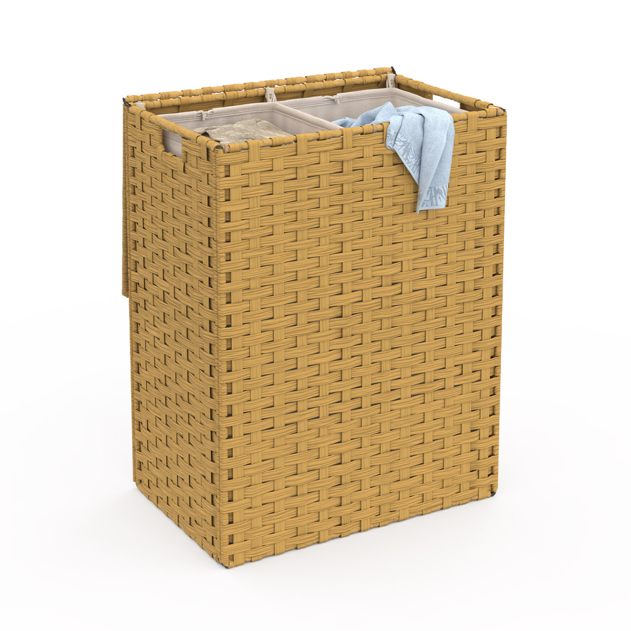 Voir la diapositive 4 : ID MARKET Panier à linge 2 bacs effet rotin ALVIN tissu écru