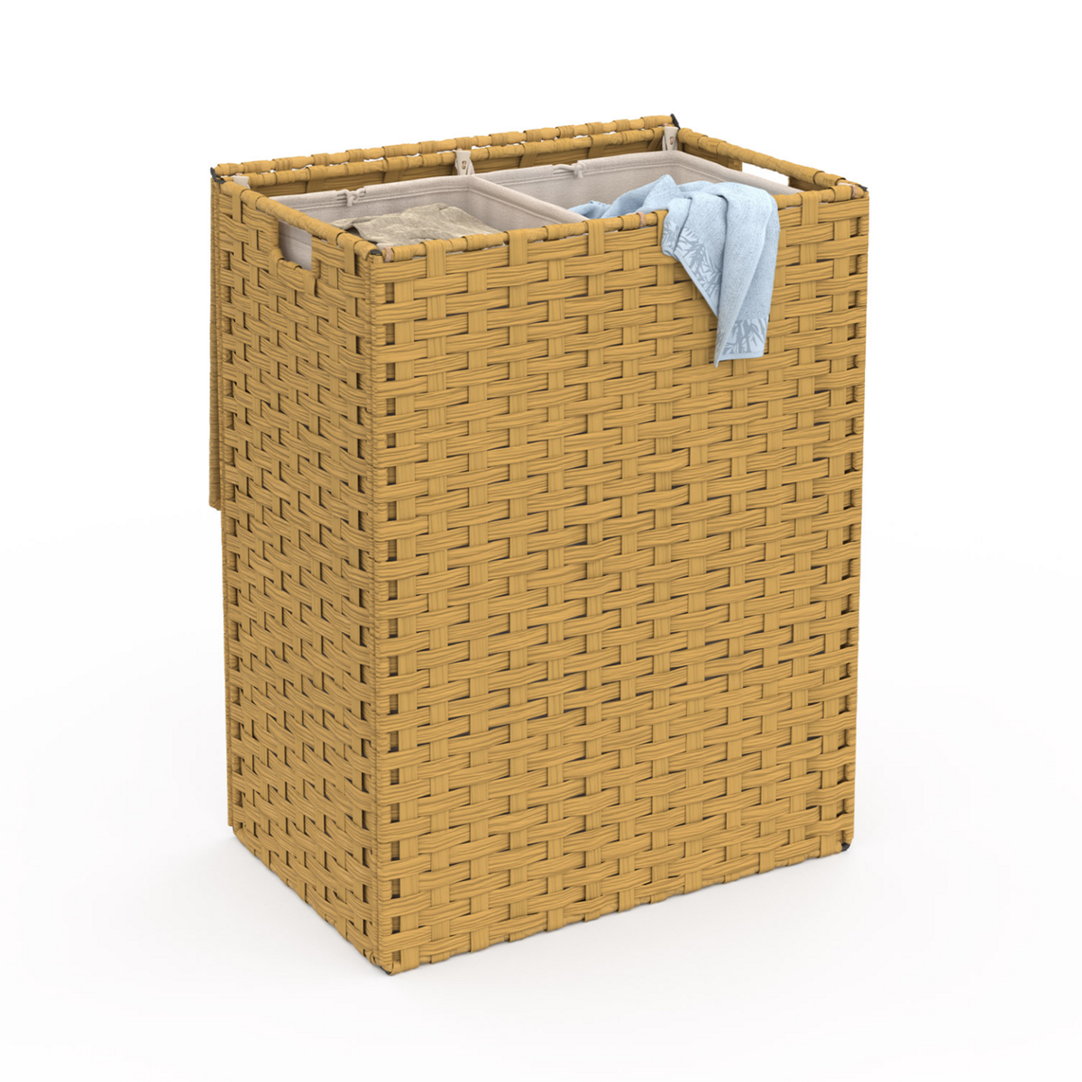 ID MARKET Panier à linge 2 bacs effet rotin ALVIN tissu écru