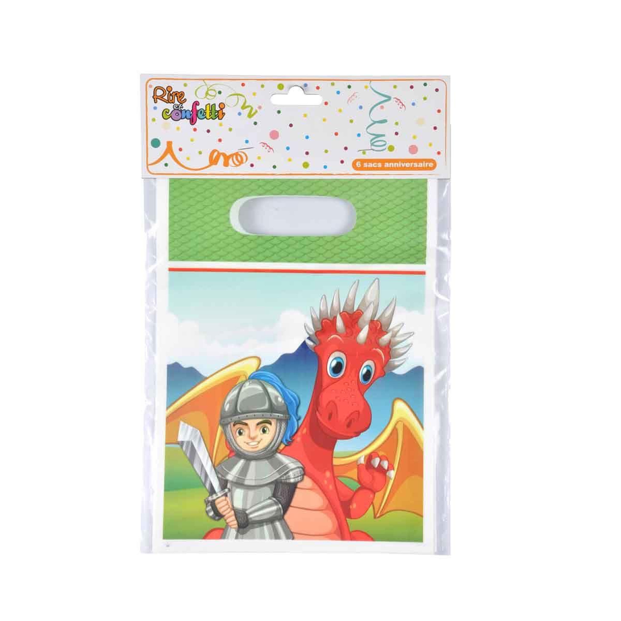 Voir la diapositive 2 : HOMEA Lot de 6 Sacs à Bonbons  Chevalier & Dragon  23cm Vert
