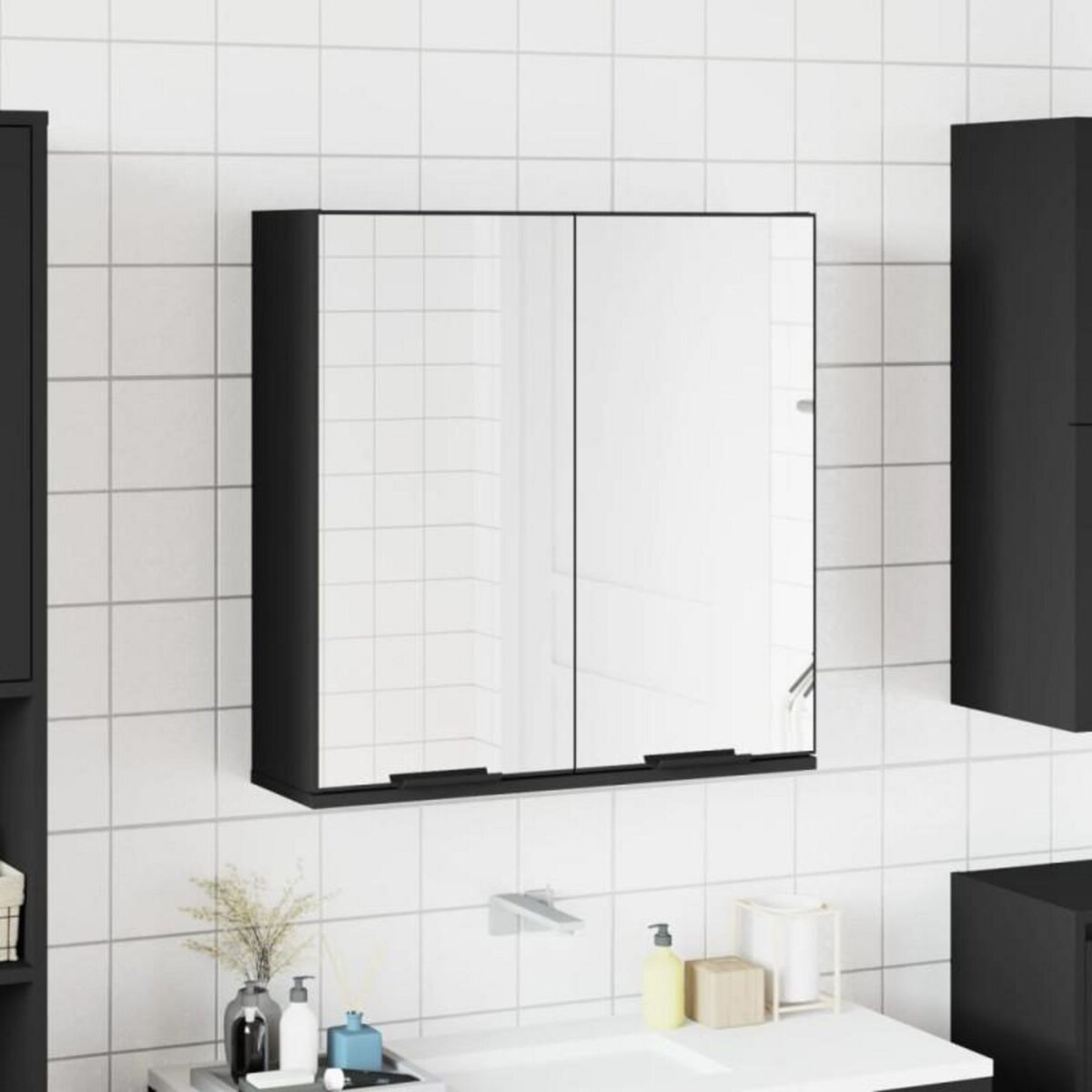 VIDAXL Armoire à miroir de salle de bain noir bois d'ingénierie