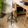 MACABANE ROBIN - Tabouret industriel assise bois Manguier hauteur ajustable pieds métal noir