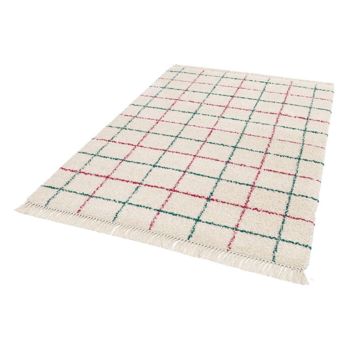 SWEEEK Tapis intérieur shaggy motif quadrillage multicolore avec franges Edward