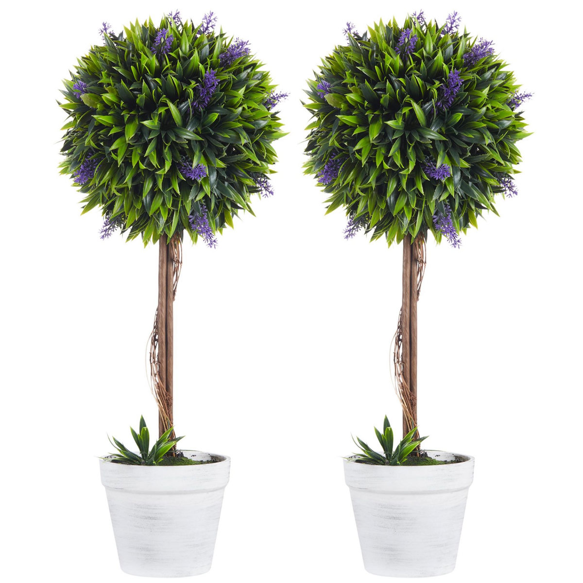 HOMCOM Lot de 2 plantes artificielles avec fleurs de lavande arbre artificiel tronc et pot inclus - hauteur 60 cm intérieur et extérieur vert