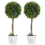 HOMCOM Lot de 2 plantes artificielles avec fleurs de lavande arbre artificiel tronc et pot inclus - hauteur 60 cm intérieur et extérieur vert