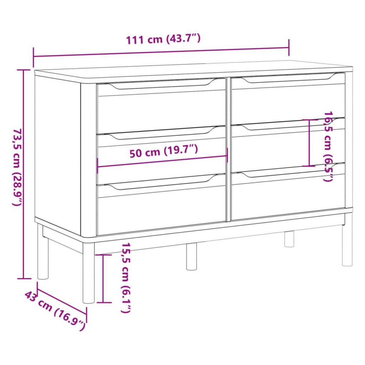 VIDAXL Commode FLORO blanc bois de pin massif