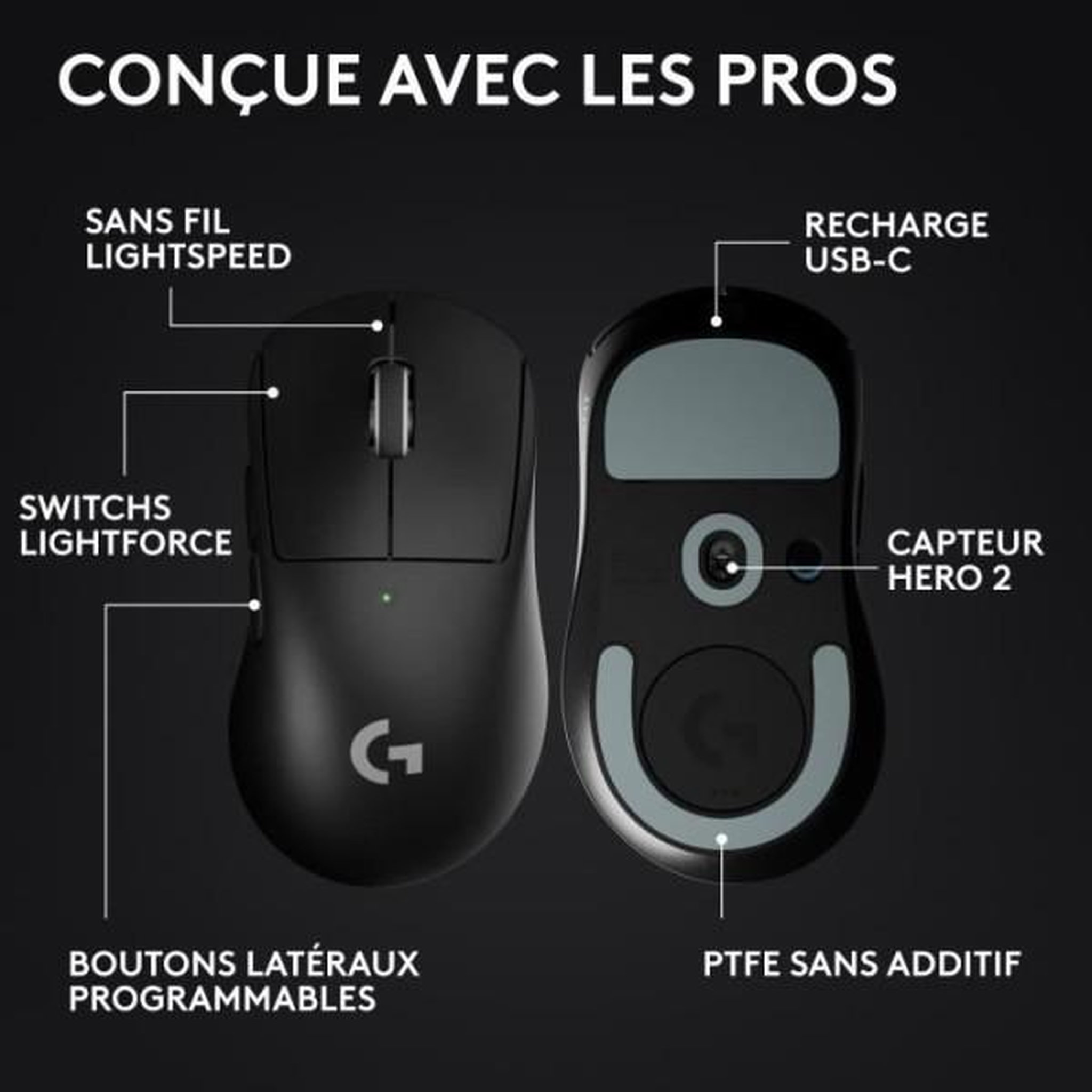 Voir la diapositive 6 : Logitech Souris gamer sans fil pro x superlight 2 dex lightspeed noir