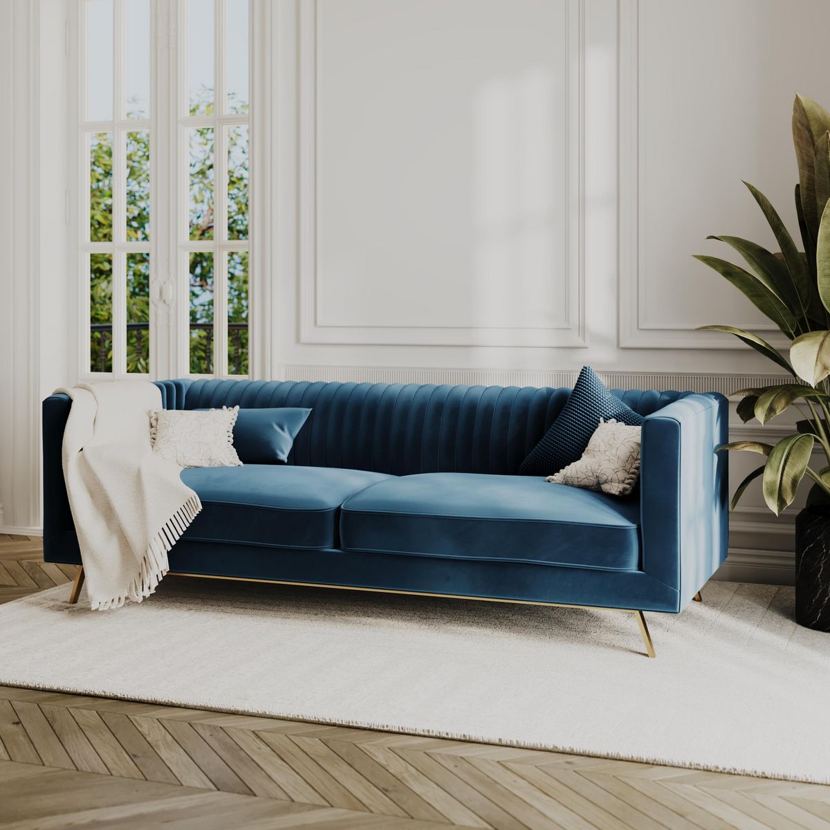 Rendez vous déco Canapé 3 places en velours vert foncé - Gatsby