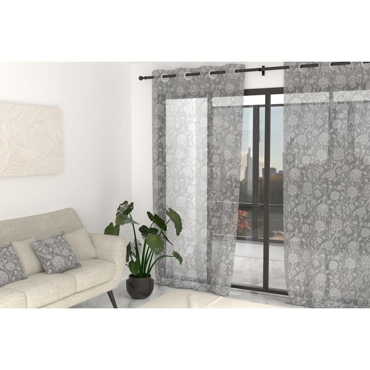 SOLEIL D'OCRE Voile à oeillets imprimé en polycoton 135x250 cm DAHLIA, par Soleil d'Ocre