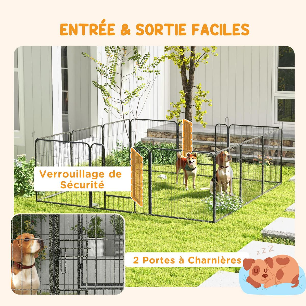 PAWHUT Luxe parc enclos modulable verrouillable dim. carrées totales 240 x 240 cm acier époxy