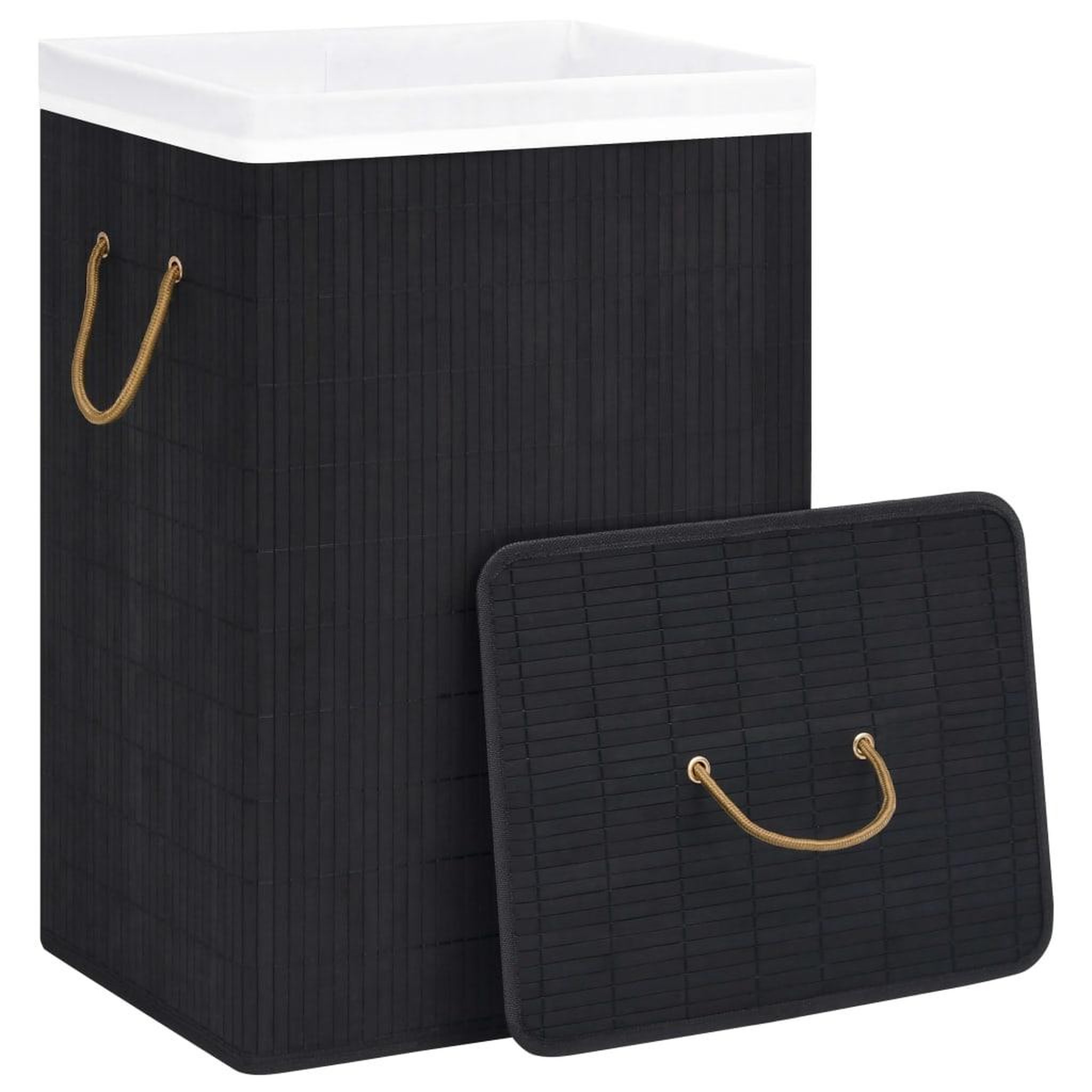 Voir la diapositive 3 : VIDAXL Panier a linge avec une seule section bambou noir