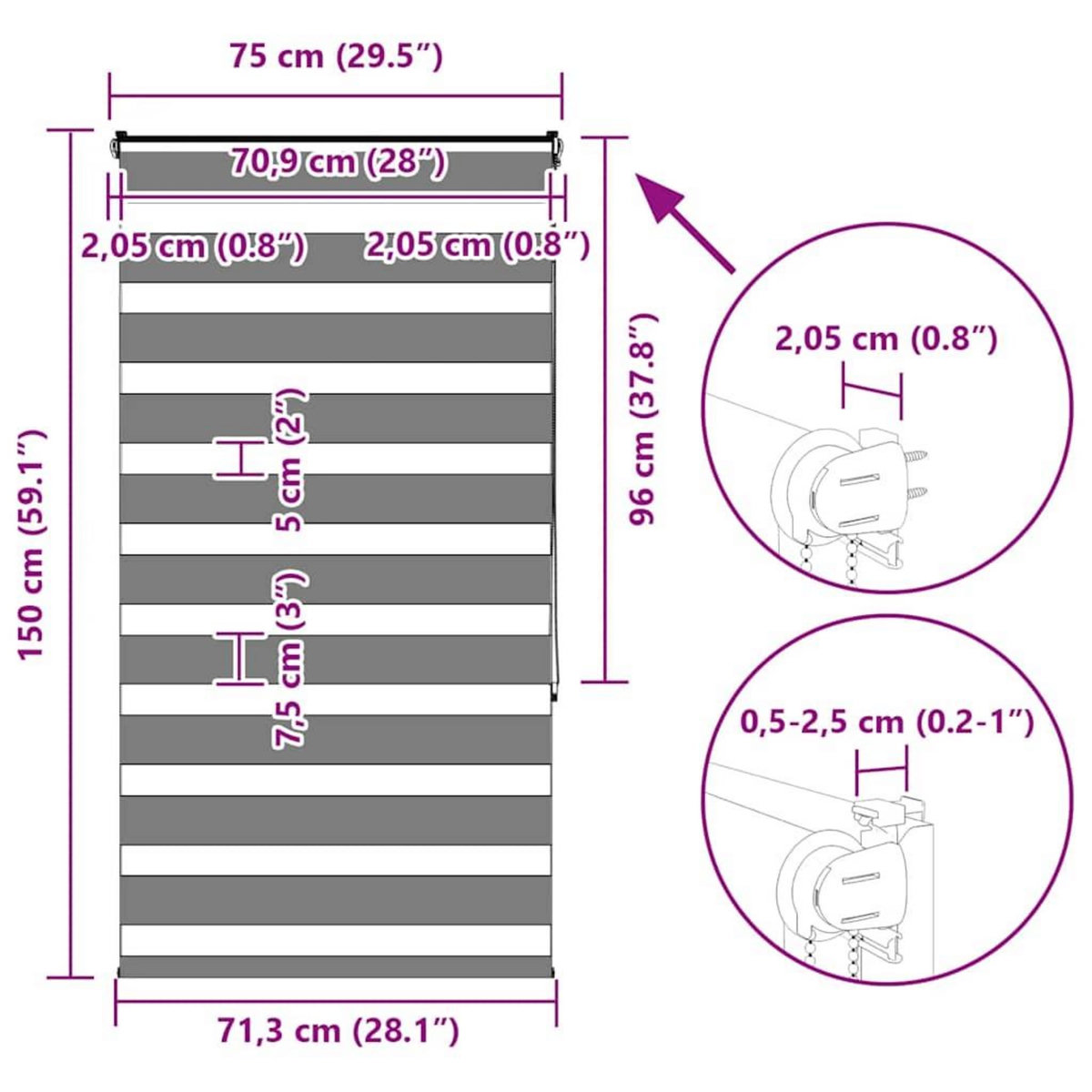 VIDAXL Store zebre noir 75x150 cm largeur du tissu 70,9 cm polyester