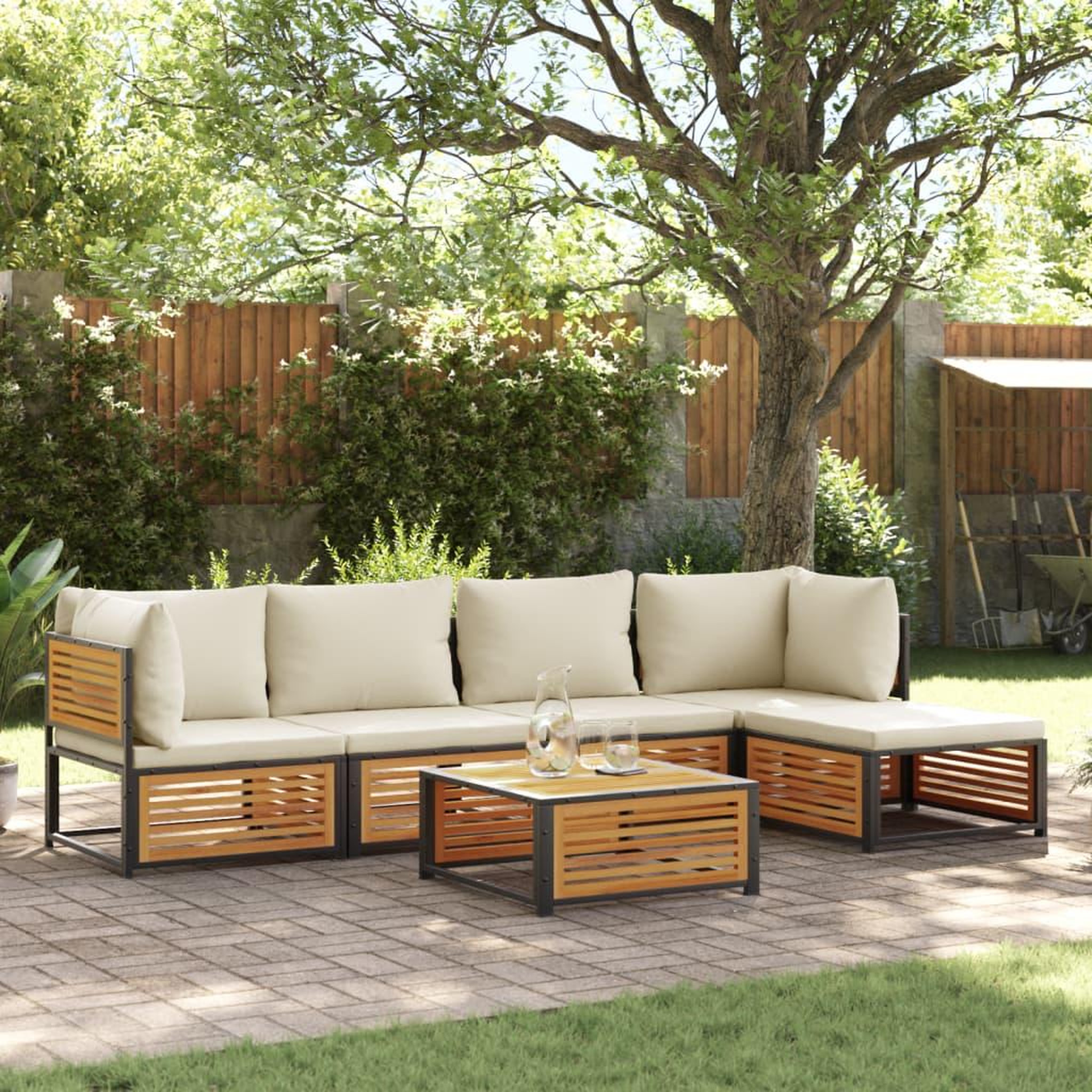 VIDAXL Salon de jardin avec coussins 6 pcs bois d'acacia solide