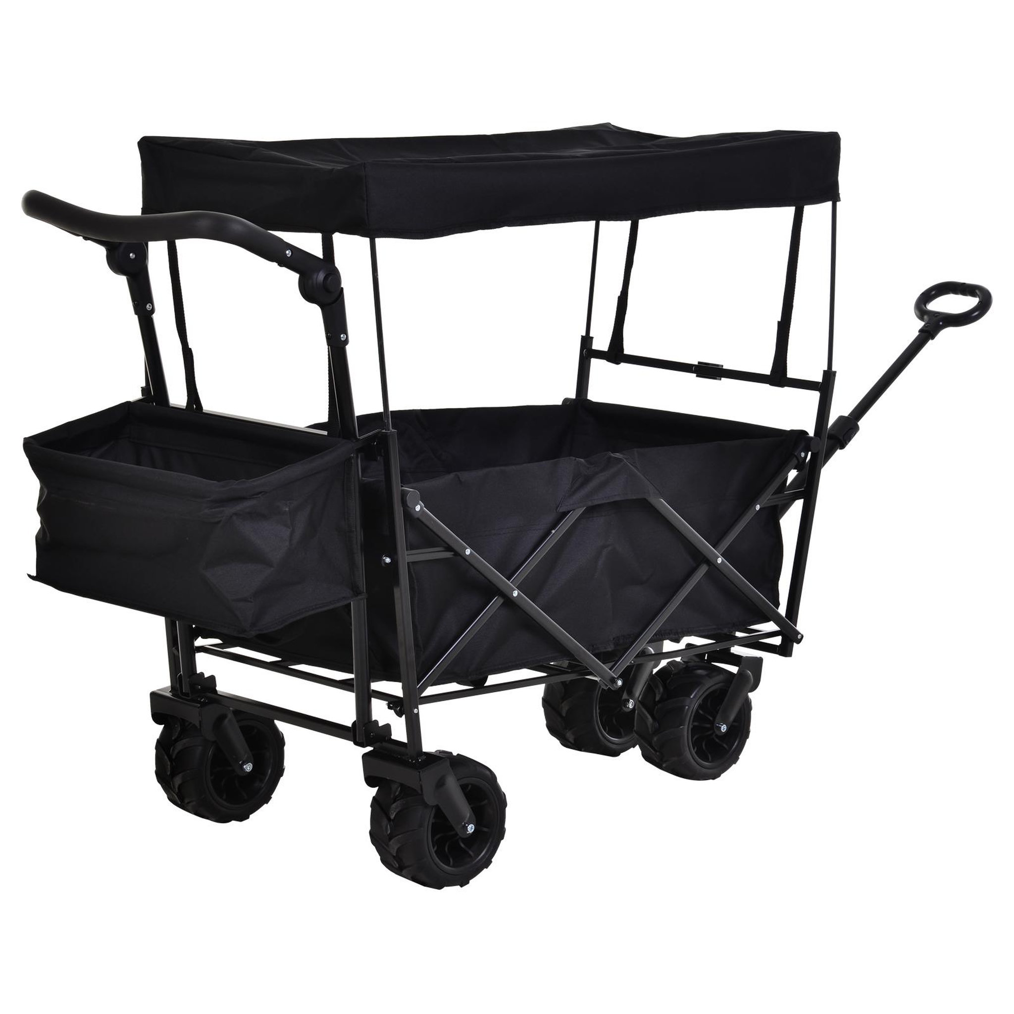 Voir la diapositive 4 : OUTSUNNY Chariot pliant avec toit, poignée, panier - chariot de plage - chariot de transport pliable tout-terrain métal oxford noir