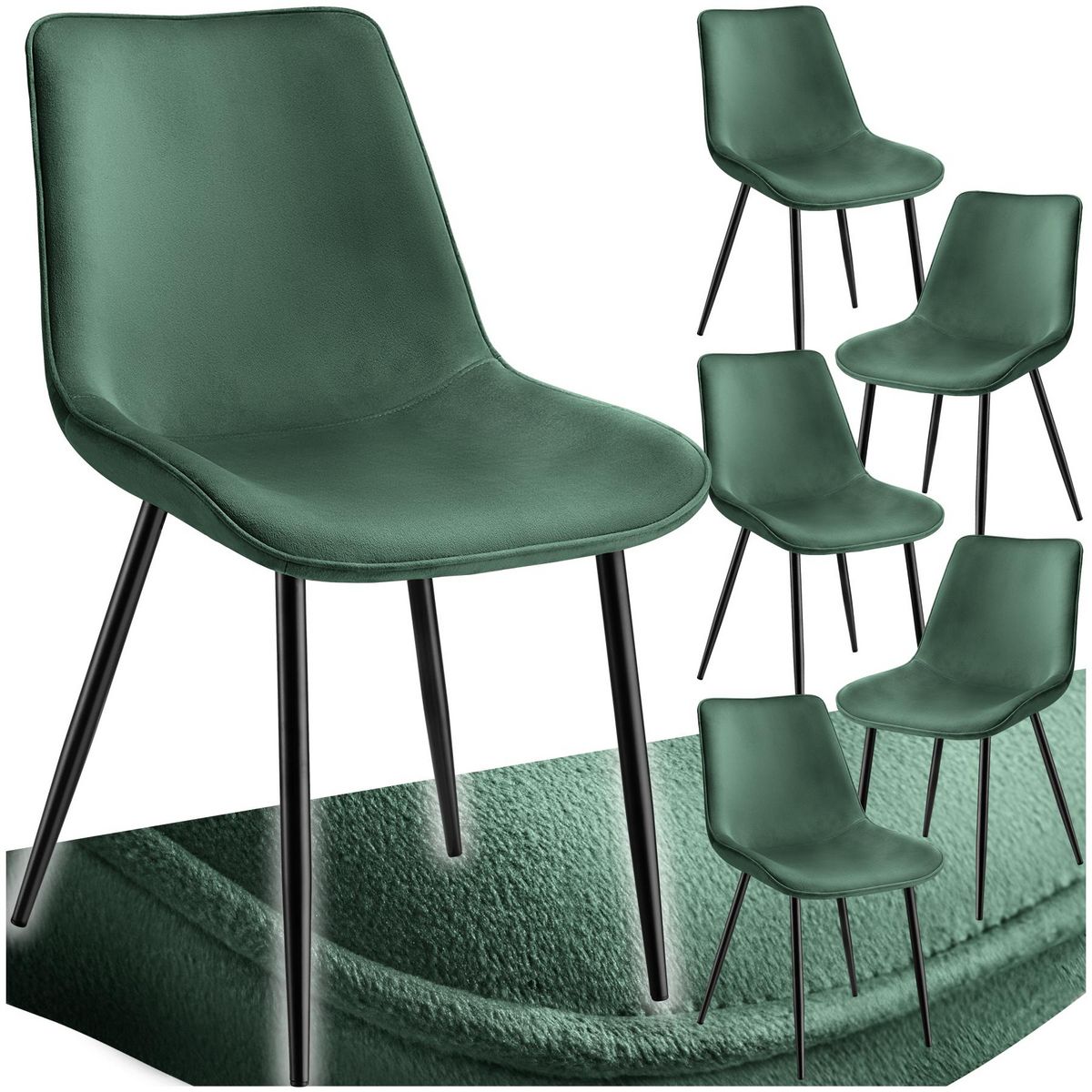 tectake Lot de chaises rembourrées aspect velours vert foncé Lot de 6