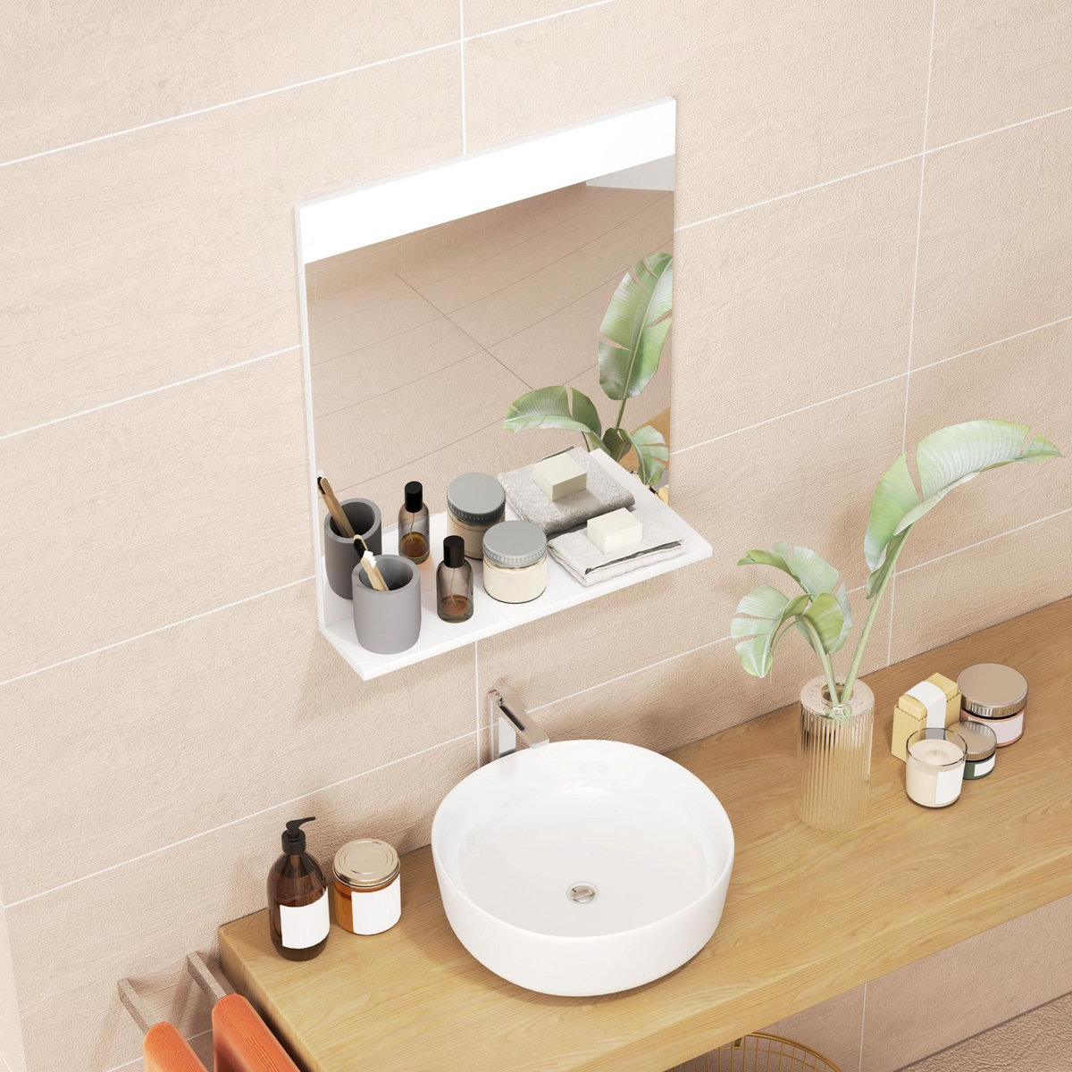 HOMCOM Miroir de salle de bain mural avec étagère intégrée - dim. 50 x 12 x 60 cm - blanc