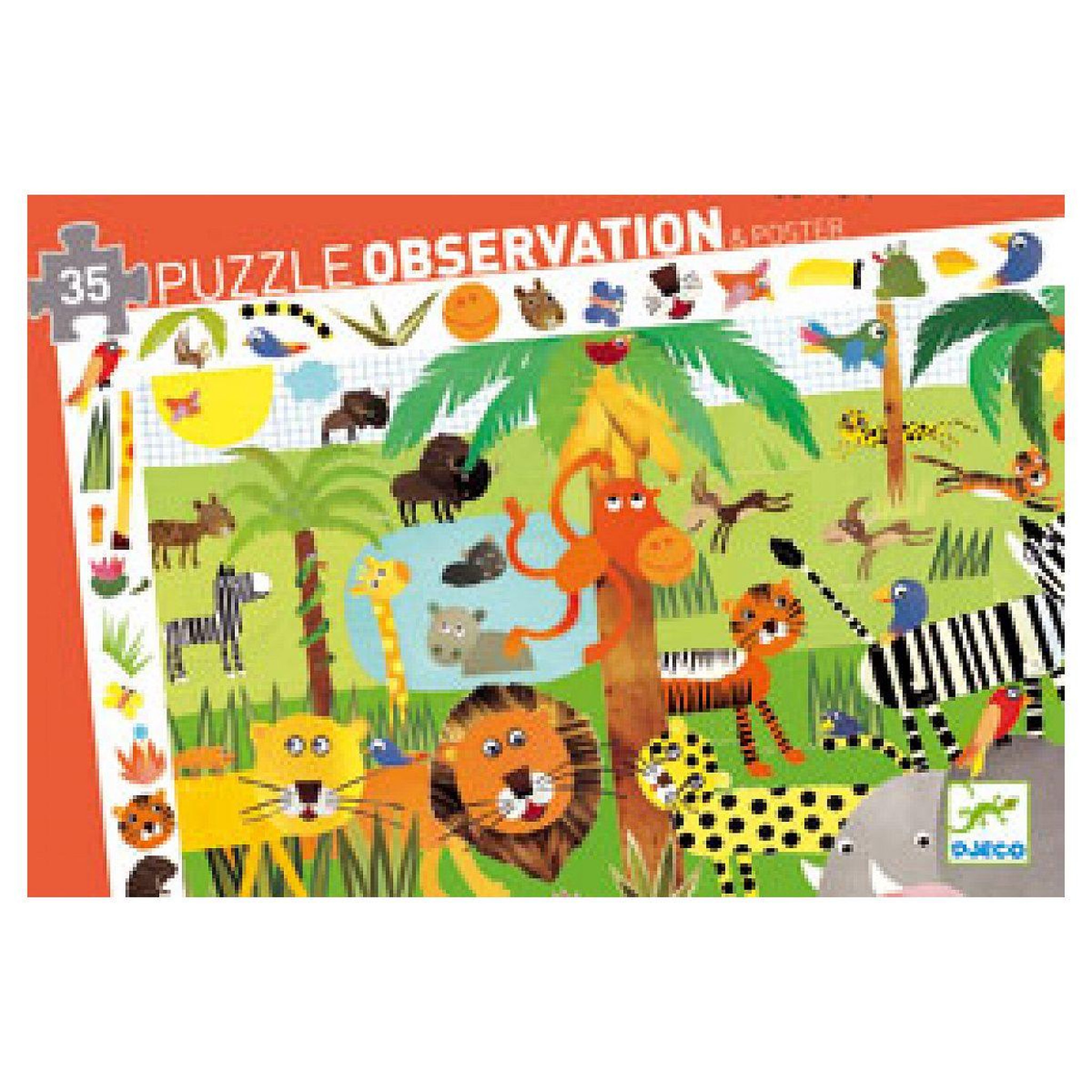 Voir la diapositive 2 : Djeco Puzzle observation 35p la jungle