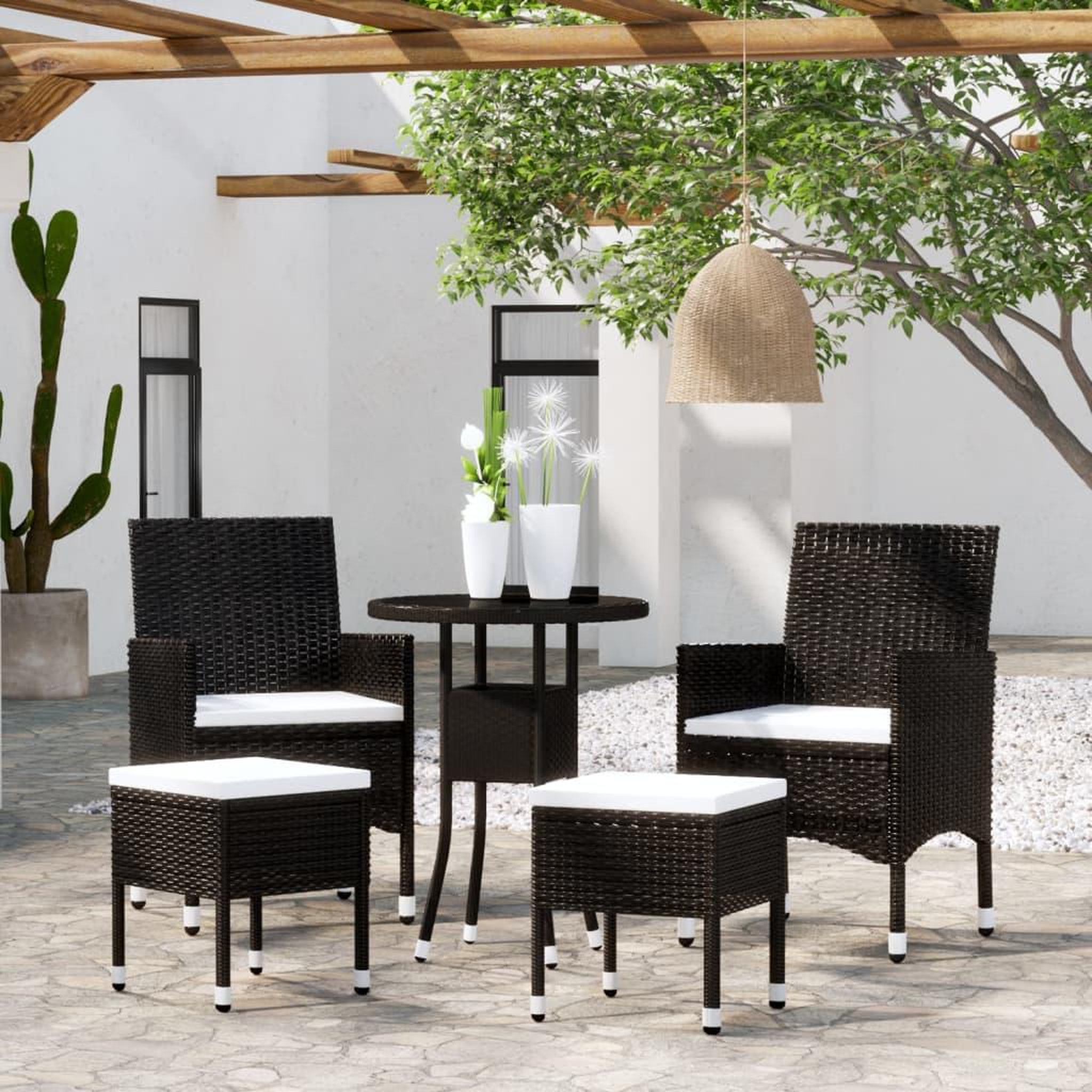 VIDAXL Salon de jardin 5 pcs Resine tressee Noir