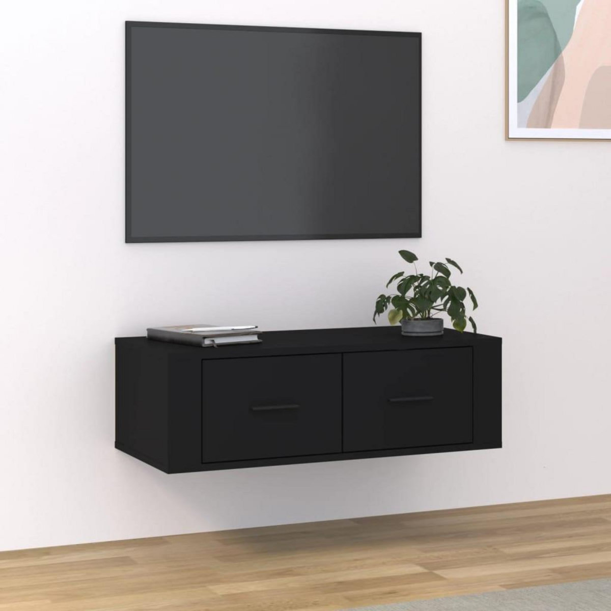 VIDAXL Meuble TV suspendu Noir 80x36x25 cm Bois d'ingenierie