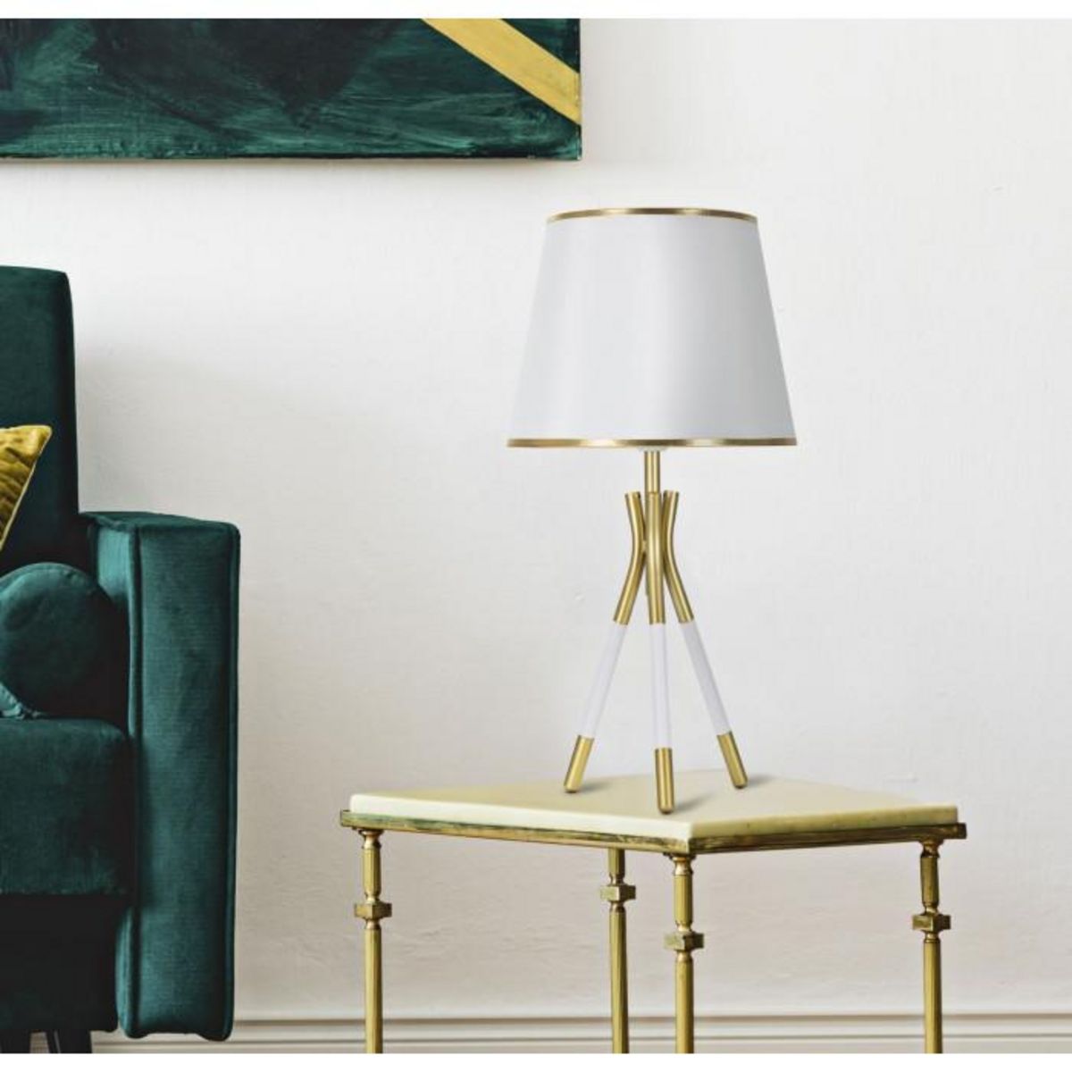 Paris Prix Lampe à Poser en Métal  Triply  57cm Blanc & Or