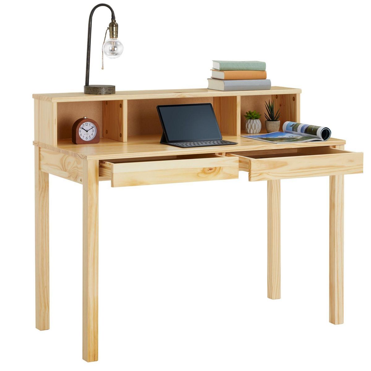 IDIMEX Bureau LENNOX, avec 2 tiroirs et 3 niches, en pin massif