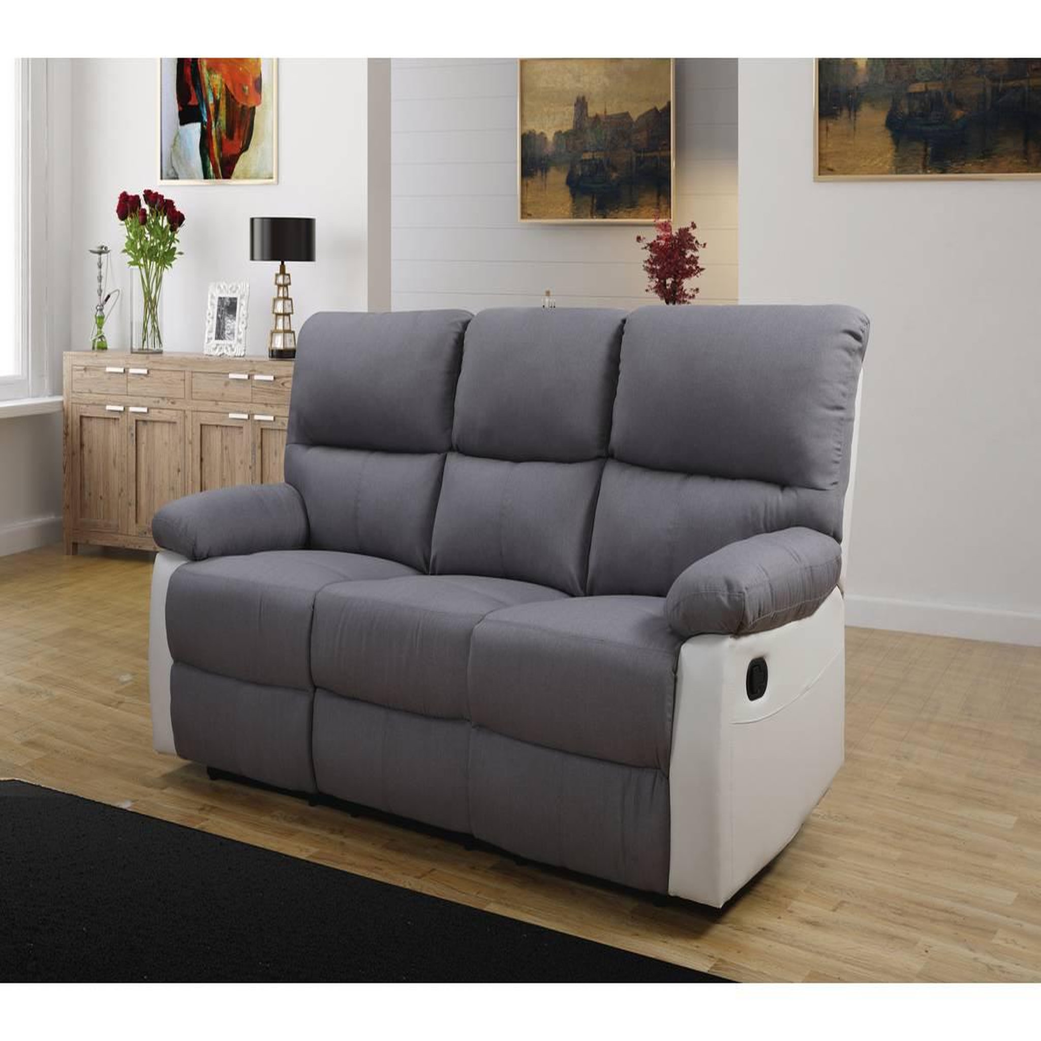 Voir la diapositive 2 : Habitat et Jardin Canapé relax  lincoln  - 197 x 89 x 103 cm - 3 places - blanc / gris clair